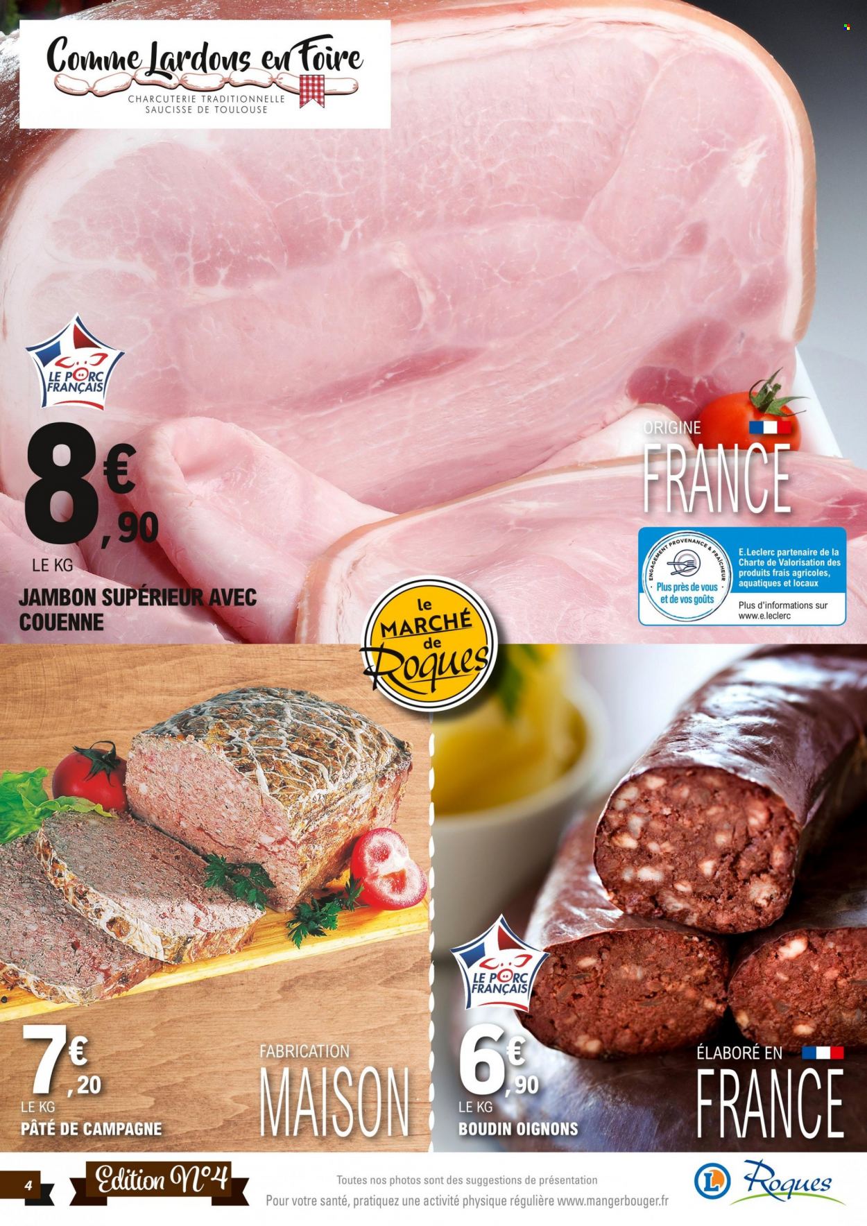 thumbnail - Catalogue E.Leclerc - 24/05/2022 - 04/06/2022 - Produits soldés - oignons, jambon, lardons, boudin de viande, saucisse, maison. Page 4.