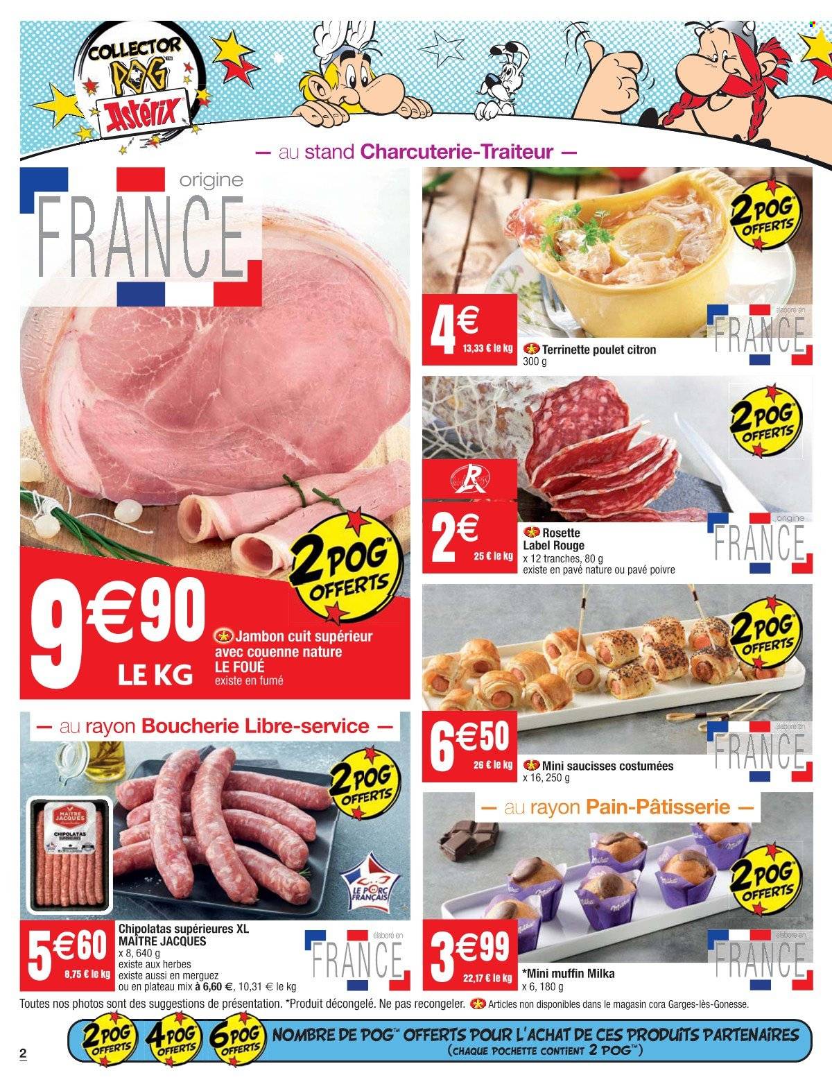 thumbnail - Catalogue Cora - 24/05/2022 - 30/05/2022 - Produits soldés - citron, pavé nature, poulet, jambon, rosette, merguez, chipolata, Milka, pochette. Page 2.
