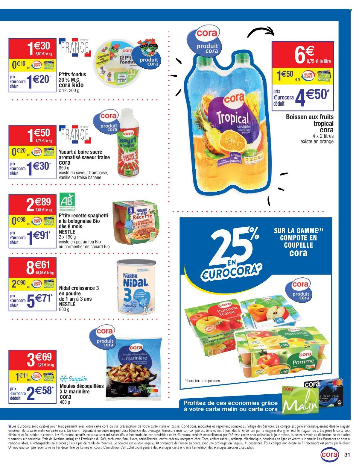 thumbnail - Catalogue Cora - 24/05/2022 - 30/05/2022 - Produits soldés - bananes, pot-au-feu, moules, yaourt, Nestlé, compote, boisson aux fruits. Page 31.