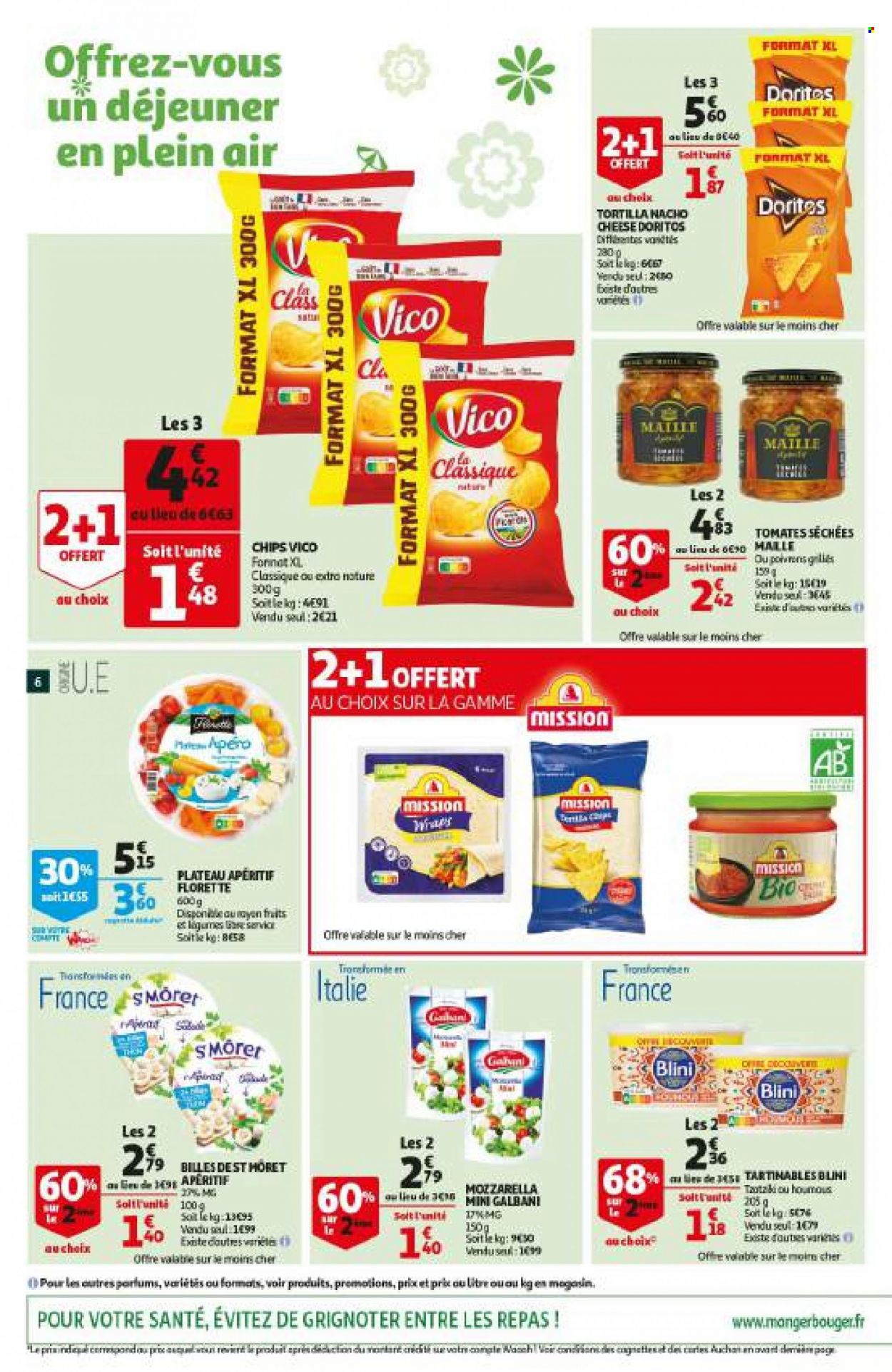 thumbnail - Catalogue Auchan - 25/05/2022 - 31/05/2022 - Produits soldés - blini, houmous, fromage, mozzarella, chips, Vico, Doritos, nacho, Maille, apéritif. Page 6.