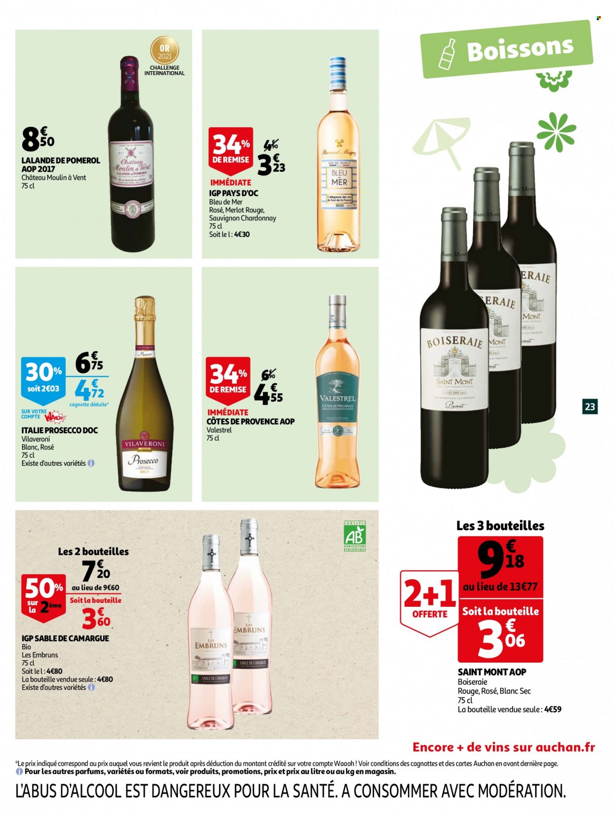 thumbnail - Catalogue Auchan - 25/05/2022 - 31/05/2022 - Produits soldés - vin rouge, Prosecco, vin, Cabernet Sauvignon. Page 23.