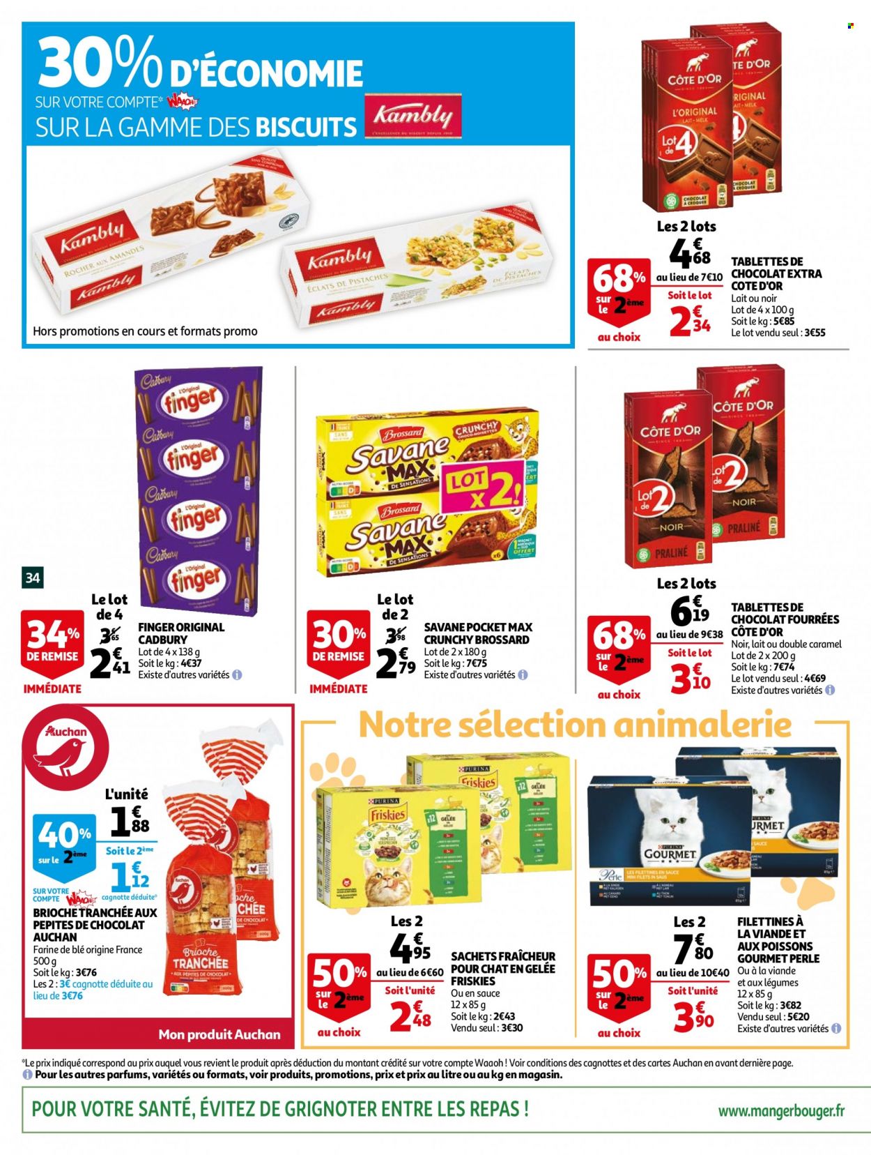 thumbnail - Catalogue Auchan - 25/05/2022 - 31/05/2022 - Produits soldés - brioche, lait, pralinés, Côte d'Or, Brossard, Friskies, Purina. Page 34.