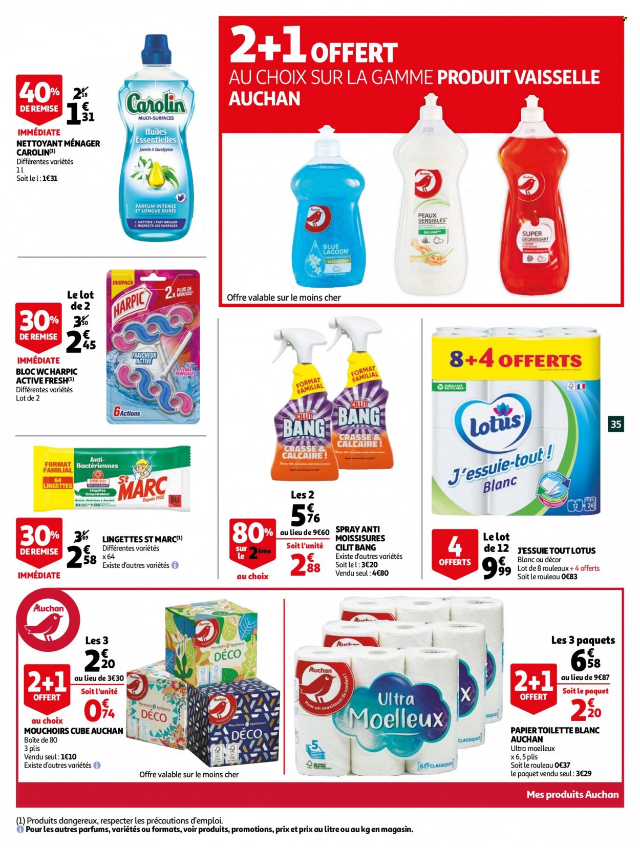 thumbnail - Catalogue Auchan - 25/05/2022 - 31/05/2022 - Produits soldés - huile, lingettes, mouchoirs, papier toilette, essuie-tout, dégraissant, bloc nettoyant WC. Page 35.