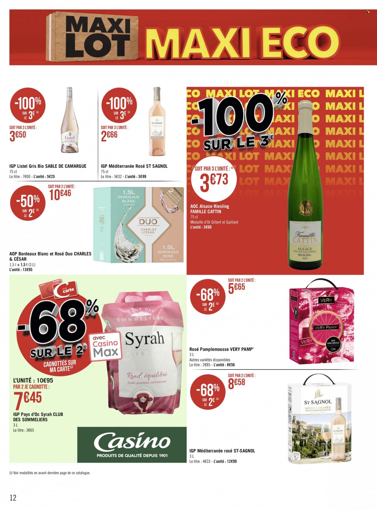 thumbnail - Catalogue Géant Casino - 23/05/2022 - 05/06/2022 - Produits soldés - pamplemousse, Gilbert, Bordeaux, vin blanc, vin rouge, Riesling. Page 12.