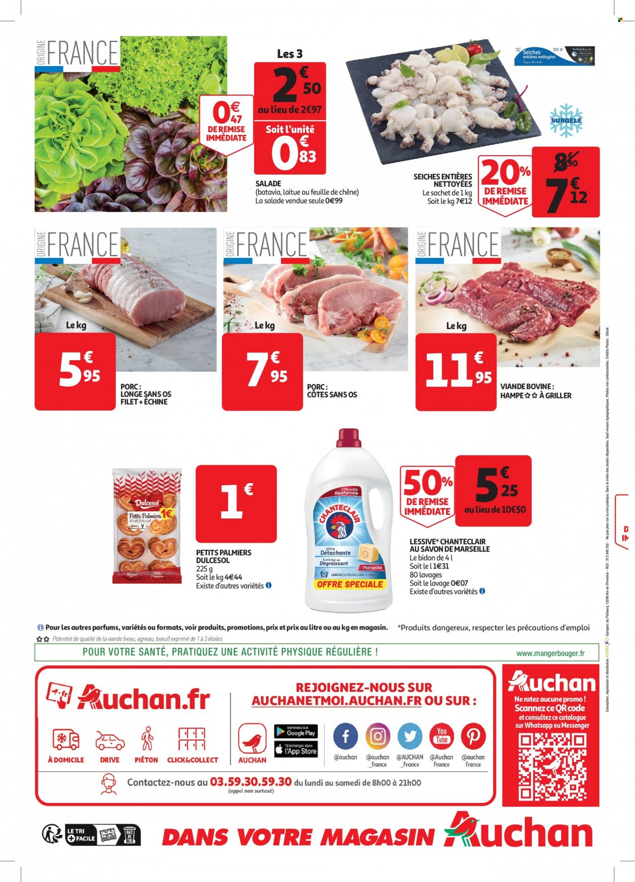 thumbnail - Catalogue Auchan - 25/05/2022 - 29/05/2022 - Produits soldés - longe de porc, salade batavia, palmier, viande de veau, dégraissant, Chante clair, lessive. Page 2.