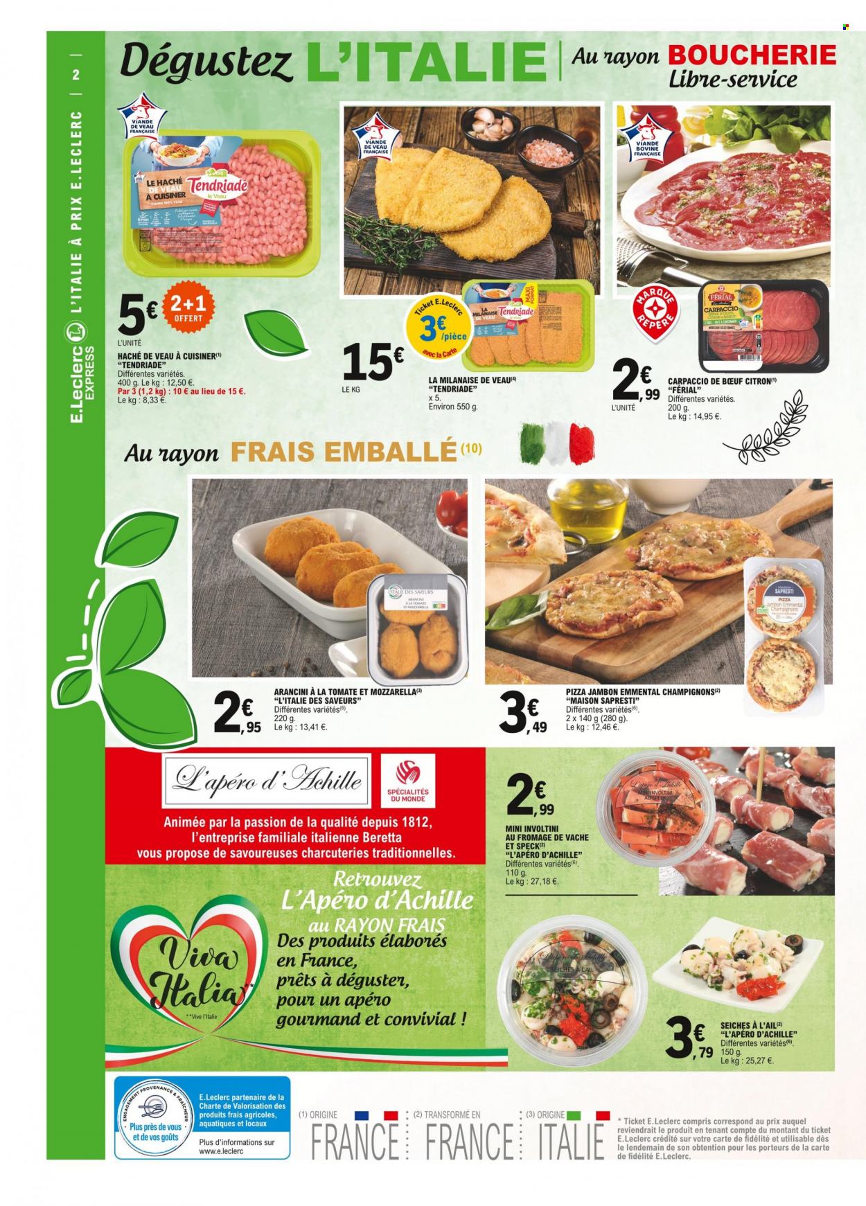 thumbnail - Catalogue E.Leclerc - 24/05/2022 - 28/05/2022 - Produits soldés - viande de veau, carpaccio, viande hachée, pizza, maison. Page 2.
