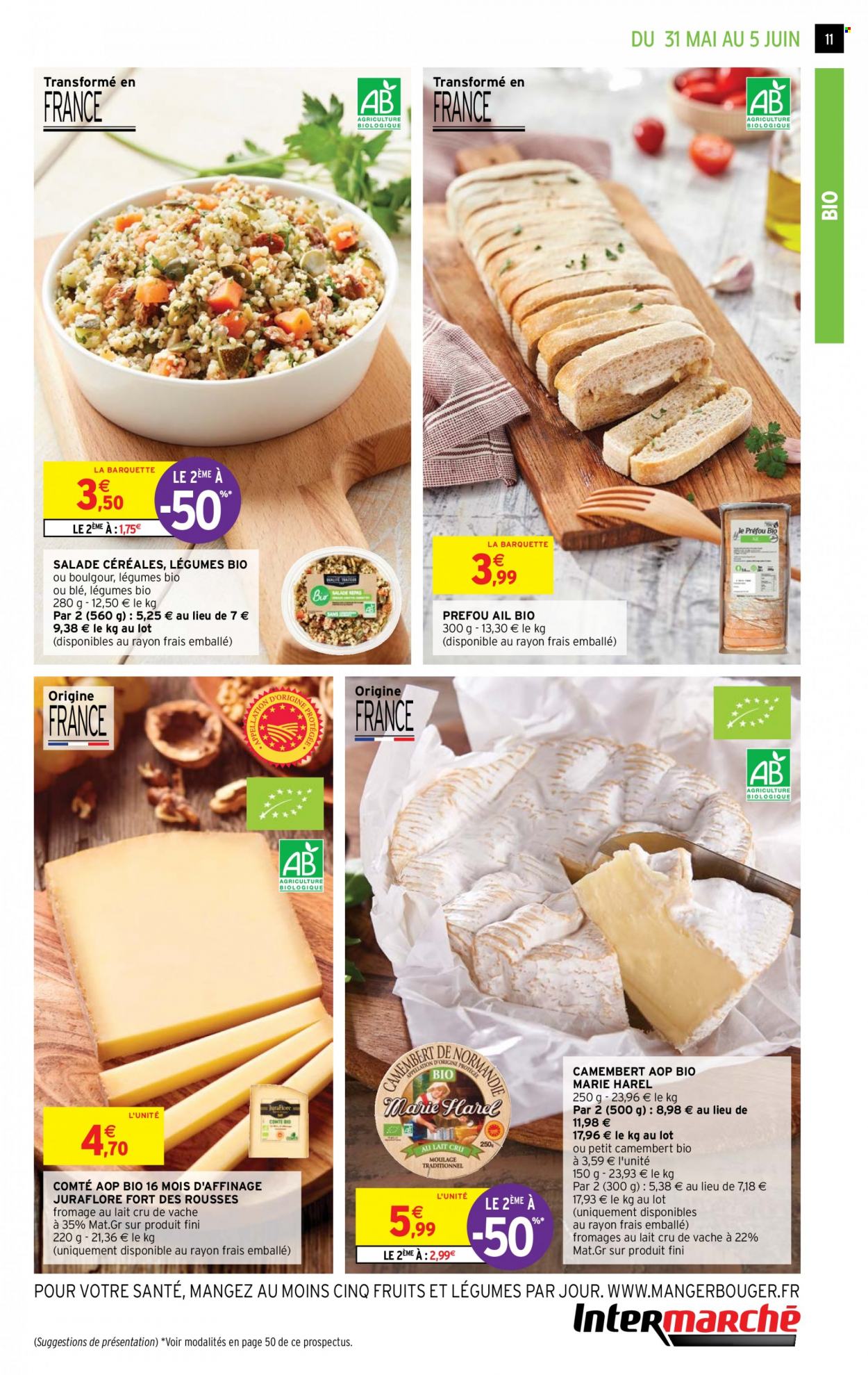 thumbnail - Catalogue Intermarché Hyper - 31/05/2022 - 12/06/2022 - Produits soldés - salade, ail, préfou, camembert, Comté, fromage, céréales. Page 11.