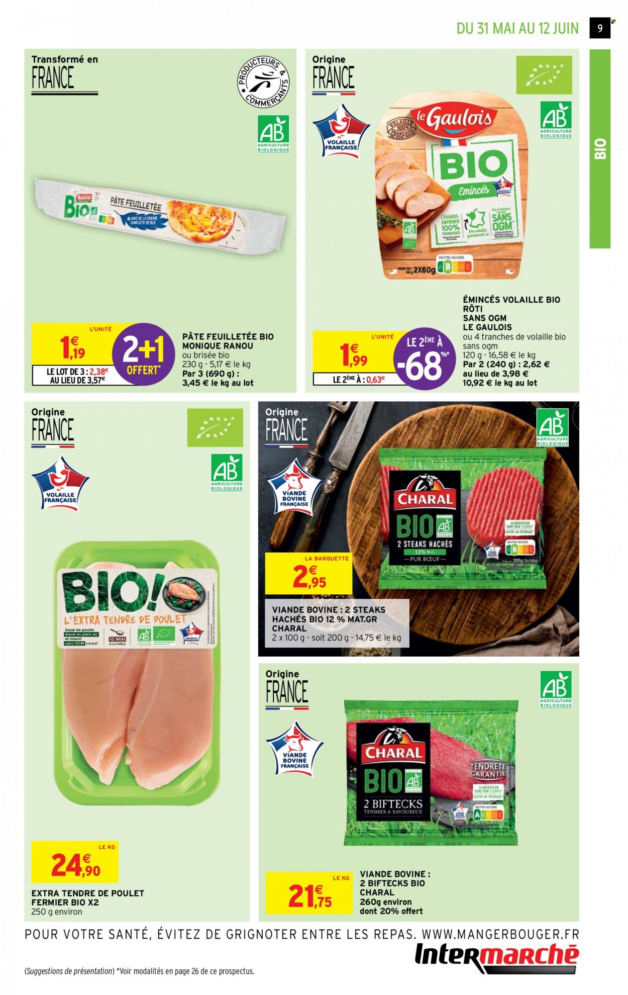 thumbnail - Catalogue Intermarché Contact - 31/05/2022 - 12/06/2022 - Produits soldés - viande de poulet, steak haché, viande hachée, pâte feuilletée. Page 9.