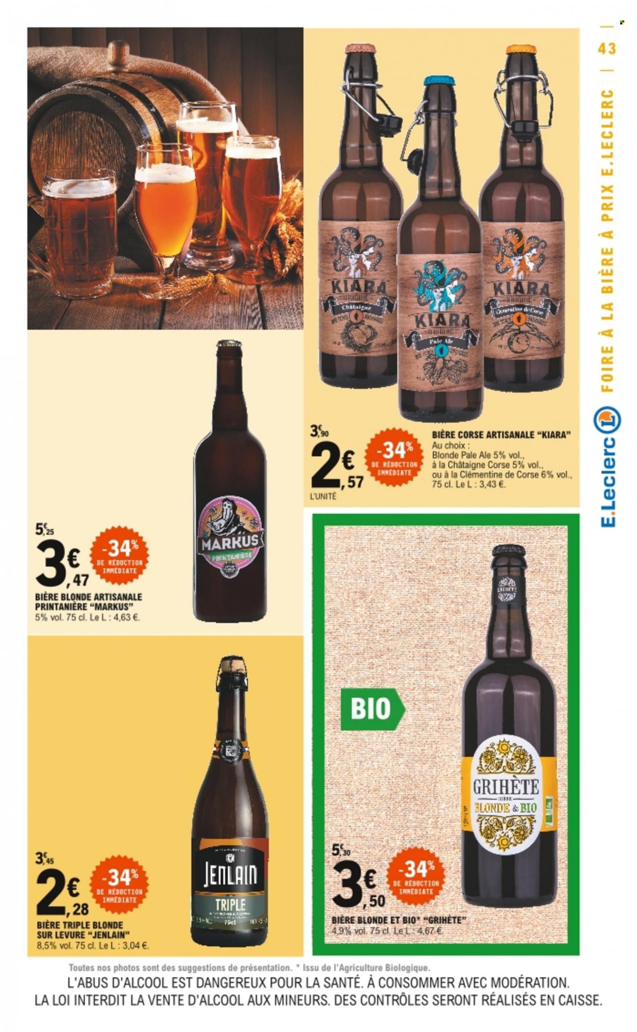 thumbnail - Catalogue E.Leclerc - 24/05/2022 - 28/05/2022 - Produits soldés - bière blonde, clémentines, levure. Page 43.