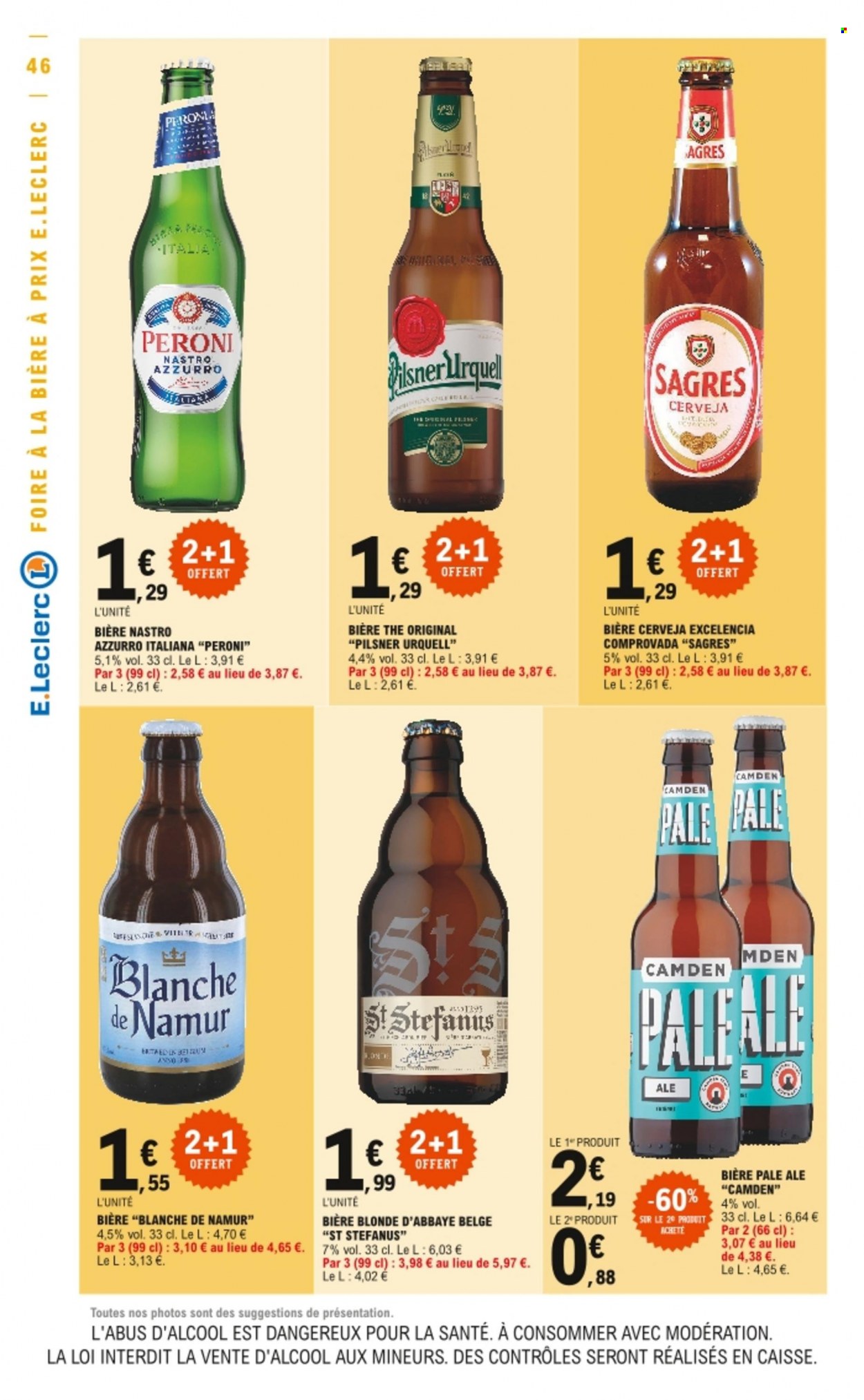 thumbnail - Catalogue E.Leclerc - 24/05/2022 - 28/05/2022 - Produits soldés - Peroni, bière blonde. Page 46.