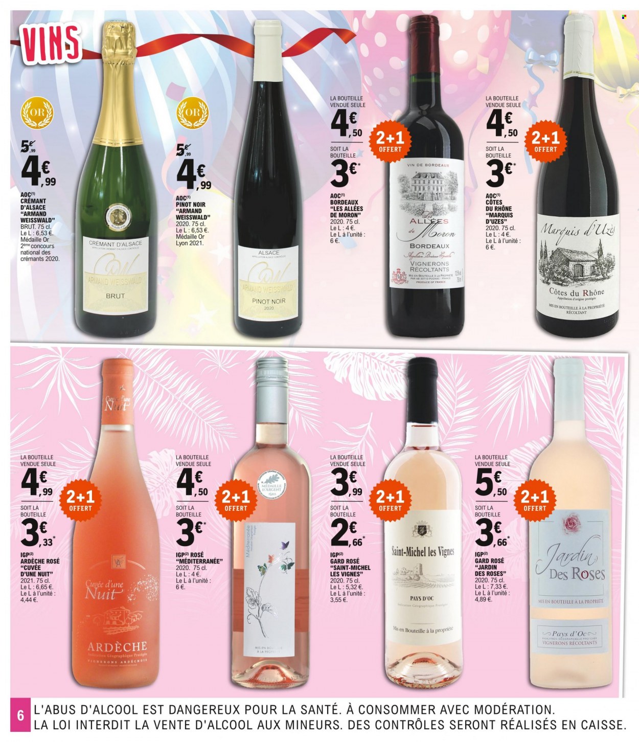 thumbnail - Catalogue E.Leclerc - 24/05/2022 - 28/05/2022 - Produits soldés - Bordeaux, Côtes du Rhône, Crémant d’Alsace, champagne, vin rouge, vin. Page 6.