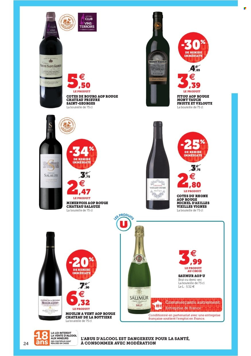 thumbnail - Catalogue SUPER U - 31/05/2022 - 11/06/2022 - Produits soldés - velouté, Côtes du Rhône, champagne, vin rouge, vin. Page 24.