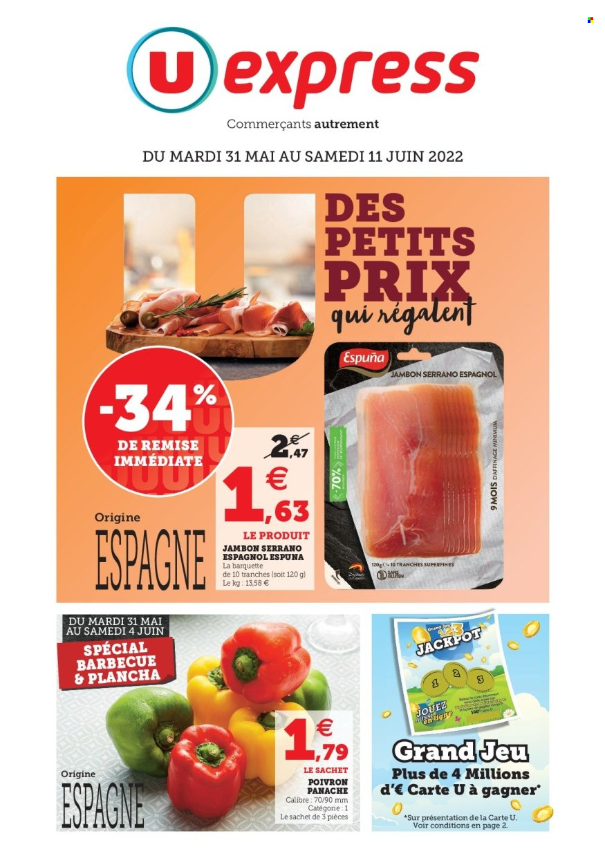 thumbnail - Catalogue U express - 31/05/2022 - 11/06/2022 - Produits soldés - poivrons, jambon. Page 1.