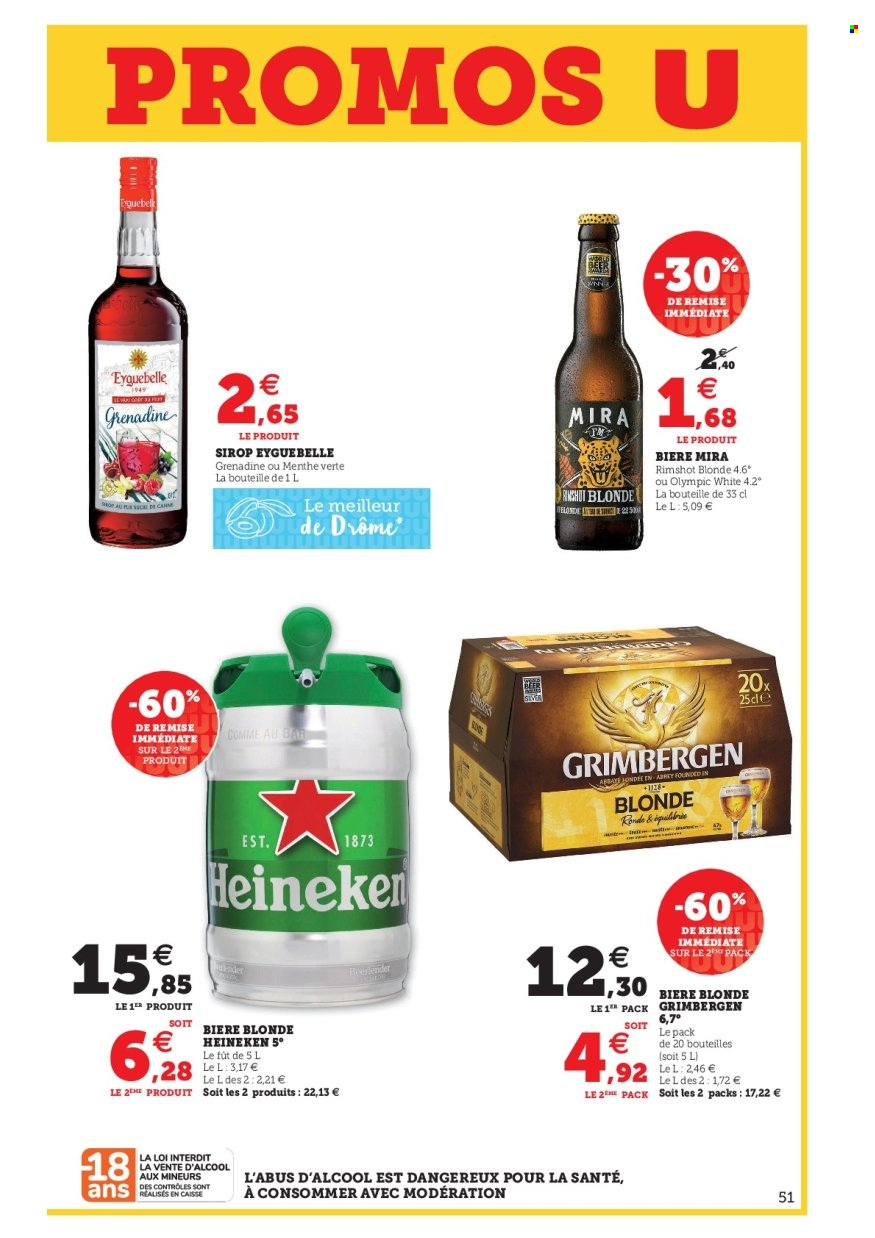 thumbnail - Catalogue HYPER U - 31/05/2022 - 11/06/2022 - Produits soldés - bière, bière blonde, Grimbergen, Heineken, menthe, sirop. Page 51.