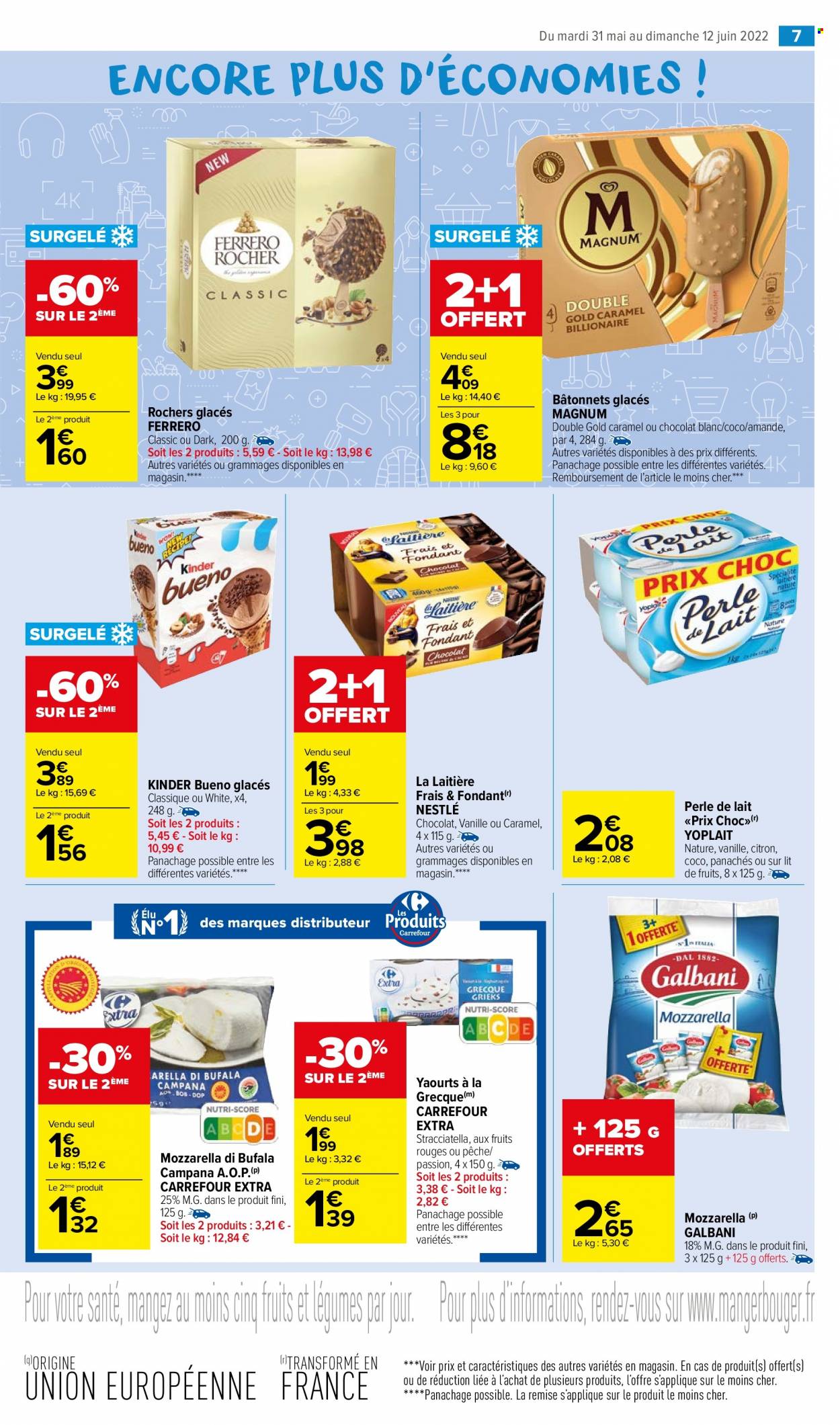 thumbnail - Catalogue Carrefour Market - 31/05/2022 - 12/06/2022 - Produits soldés - fromage, mozzarella, yaourt, Nestlé, Yoplait, dessert au lait, Magnum, Kinder, Kinder Bueno. Page 9.