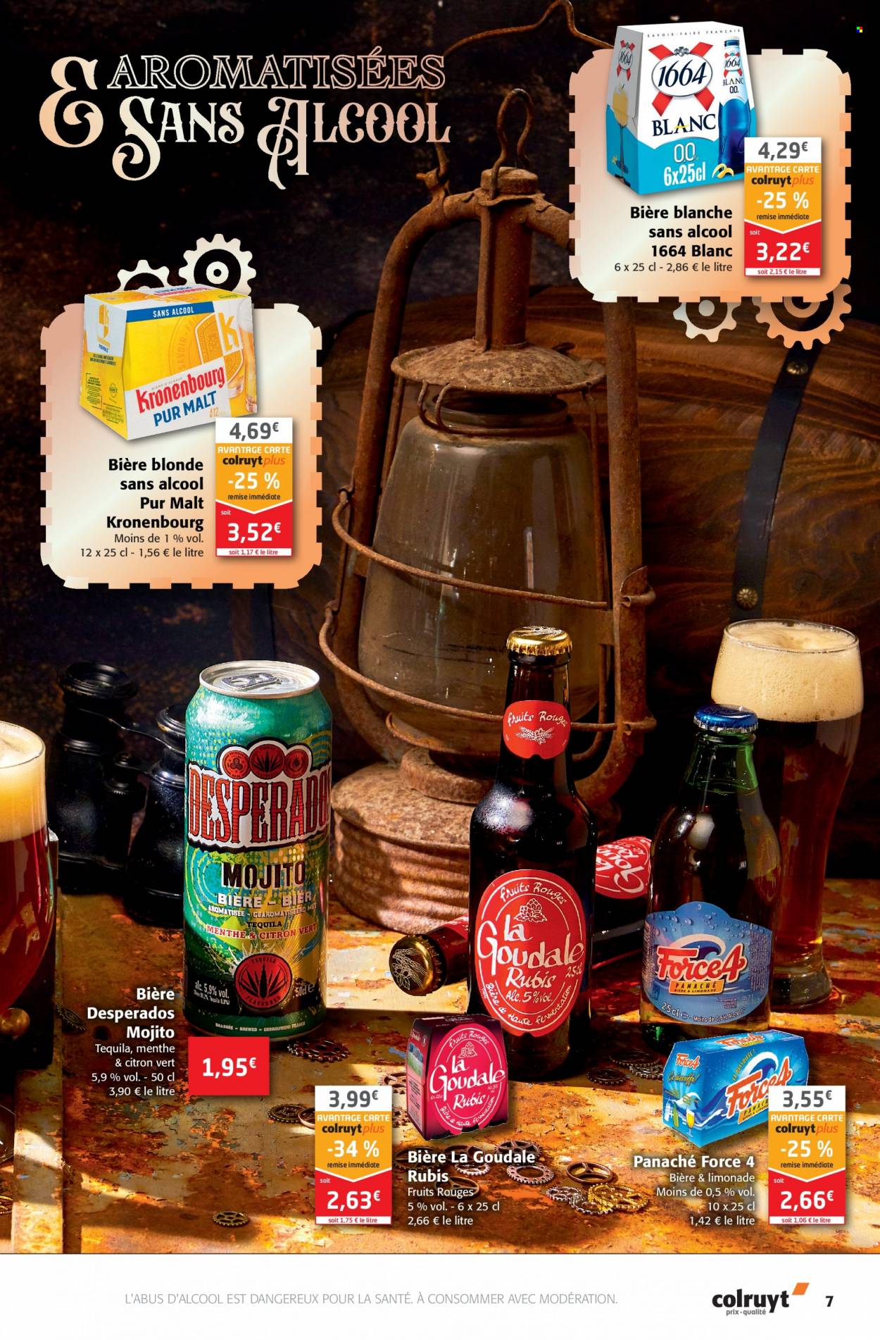 thumbnail - Catalogue Colruyt - 15/06/2022 - 03/07/2022 - Produits soldés - bière, bière blonde, 1664, Goudale, menthe, limonade, tequila. Page 7.