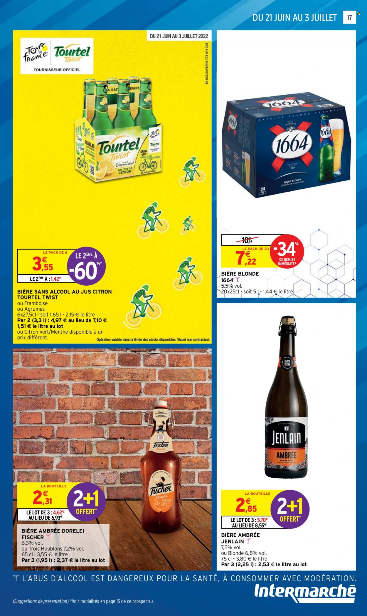 thumbnail - Catalogue Intermarché Express - 21/06/2022 - 03/07/2022 - Produits soldés - bière, bière blonde, bière non alcoolisée, 1664, menthe. Page 17.