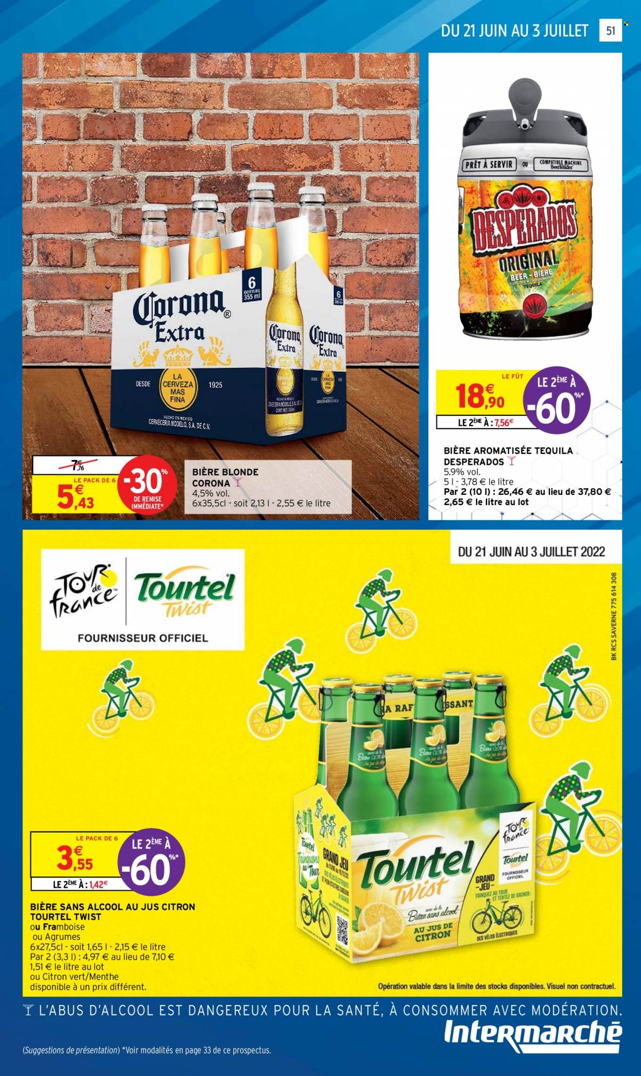 thumbnail - Catalogue Intermarché Hyper - 21/06/2022 - 03/07/2022 - Produits soldés - bière blonde, bière non alcoolisée, Corona Extra, jeu, menthe. Page 51.