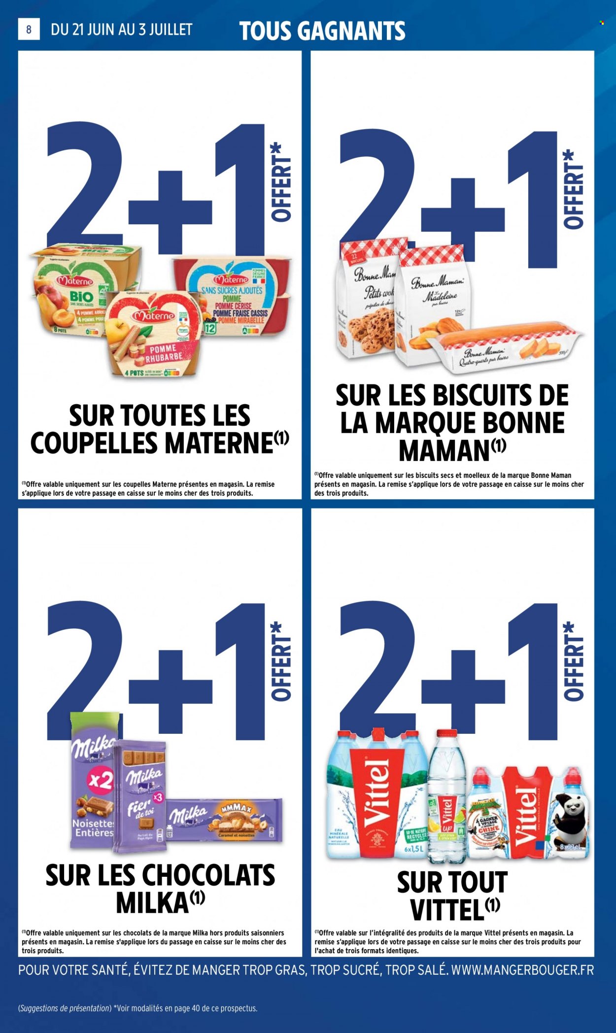 thumbnail - Catalogue Intermarché Super - 21/06/2022 - 03/07/2022 - Produits soldés - Milka, chocolat, biscuits, Vittel, coupelle. Page 8.