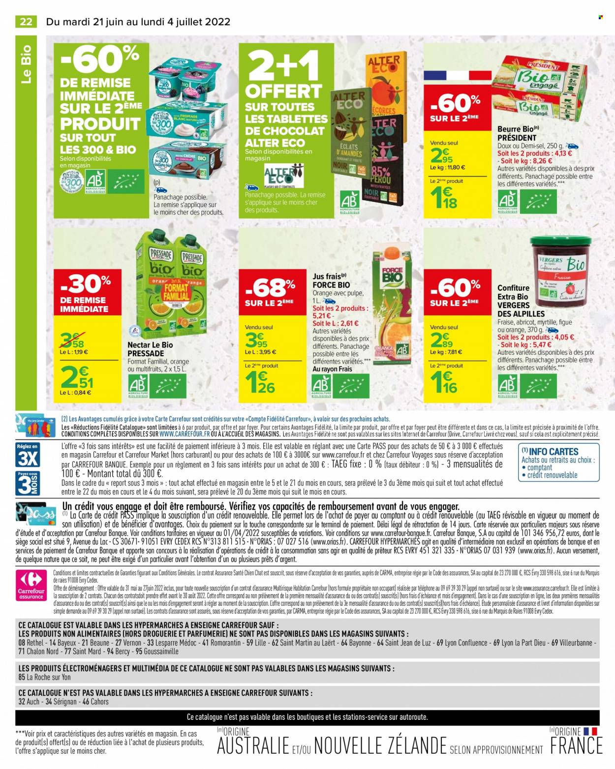 thumbnail - Catalogue Carrefour Hypermarchés - 21/06/2022 - 04/07/2022 - Produits soldés - Président, beurre, chocolat, jus, confiture, nectar, jus frais, téléphone. Page 24.