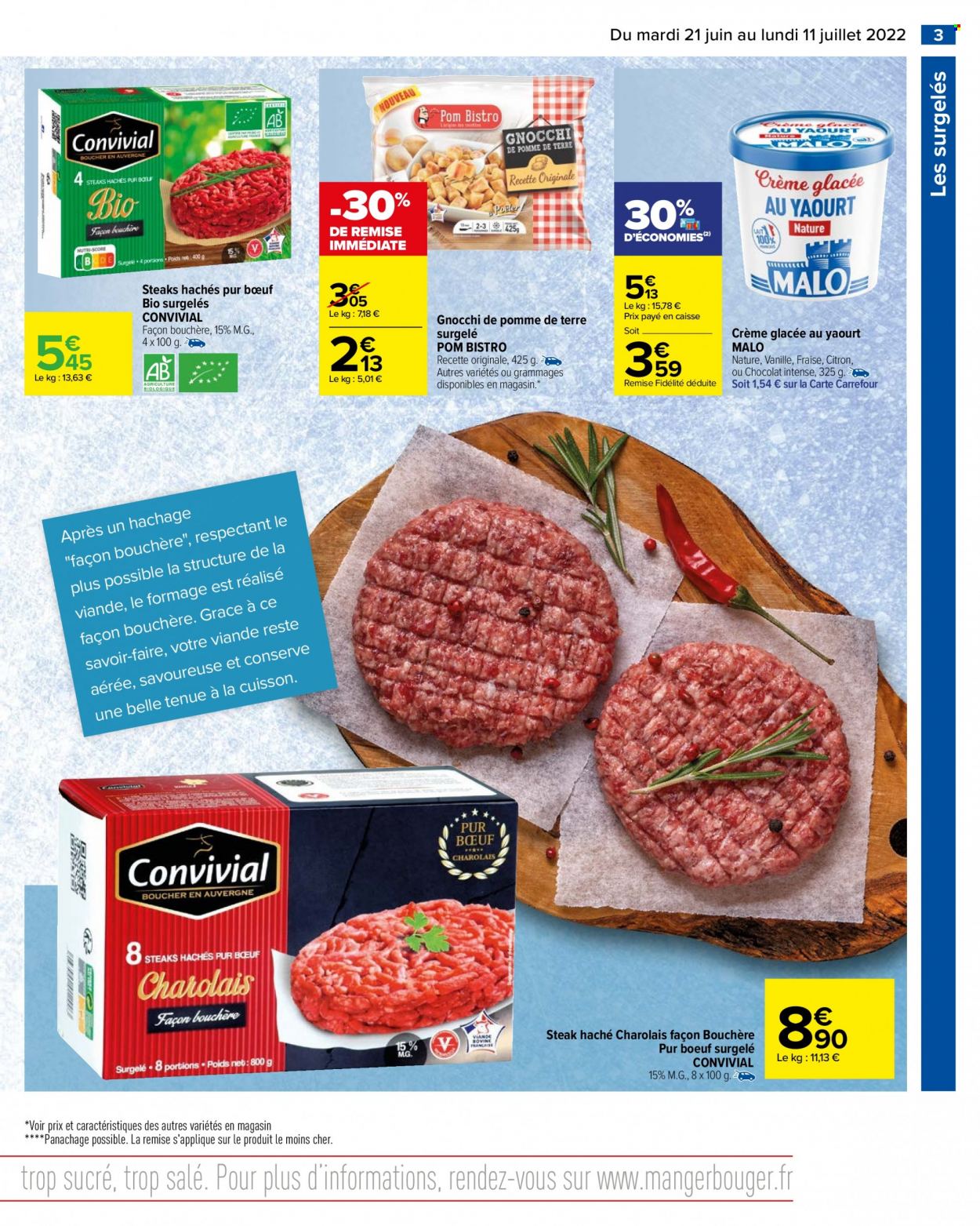 thumbnail - Catalogue Carrefour Hypermarchés - 21/06/2022 - 11/07/2022 - Produits soldés - steak haché, viande hachée, gnocchi, Pom Bistro, yaourt, glace. Page 5.