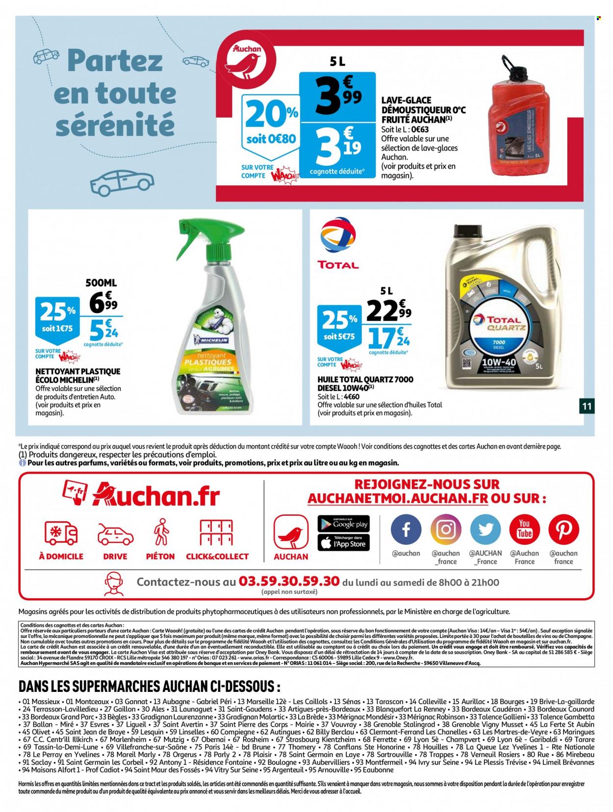 thumbnail - Catalogue Auchan - 22/06/2022 - 05/07/2022 - Produits soldés - huile, Bordeaux, vin rouge, vin, lave glace, Michelin. Page 11.