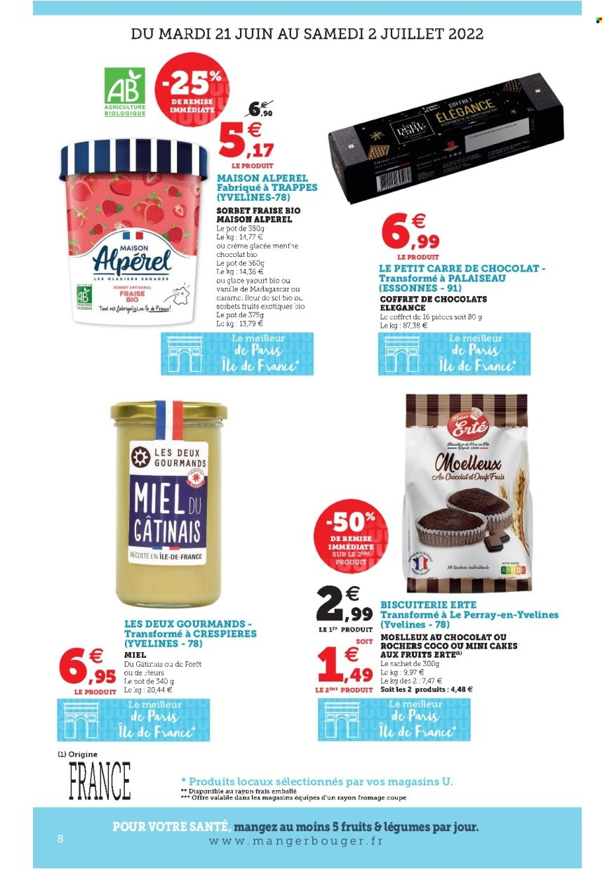 thumbnail - Catalogue SUPER U - 21/06/2022 - 02/07/2022 - Produits soldés - moelleux au chocolat, fromage, yaourt, glace, sorbet, menthe, miel. Page 8.