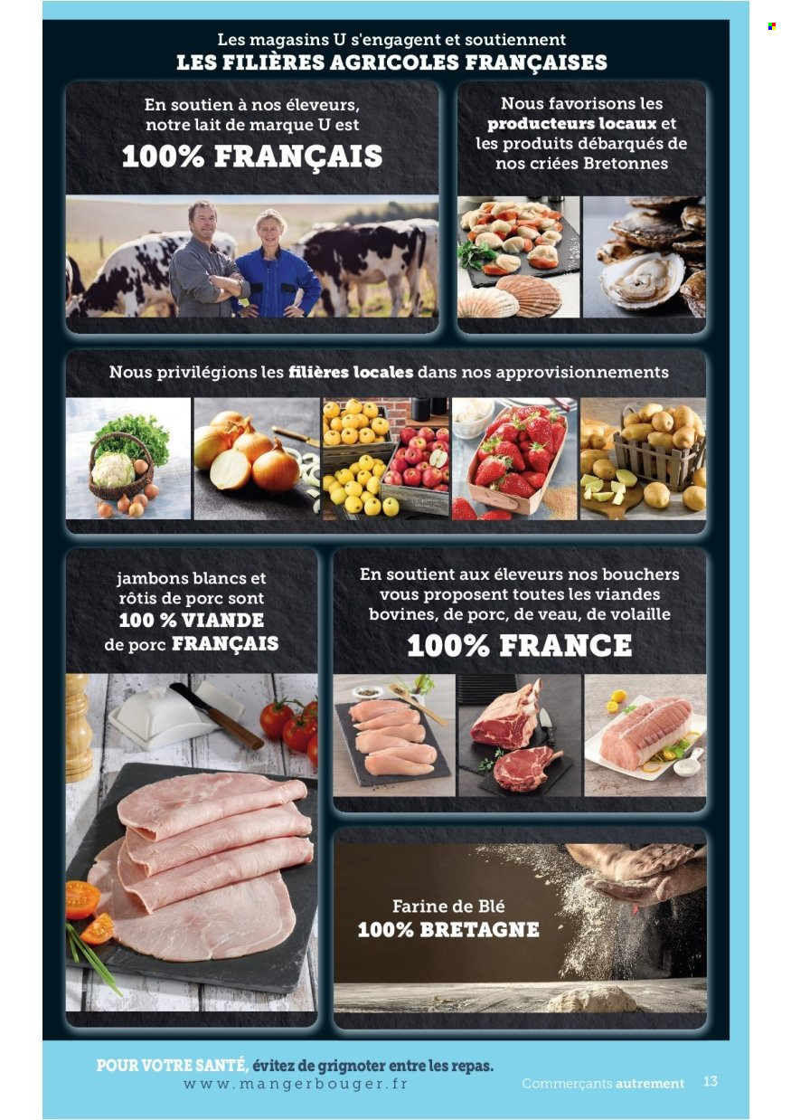 thumbnail - Catalogue Magasins U - 21/06/2022 - 02/07/2022 - Produits soldés - viande de porc, viande de veau, lait, farine. Page 13.