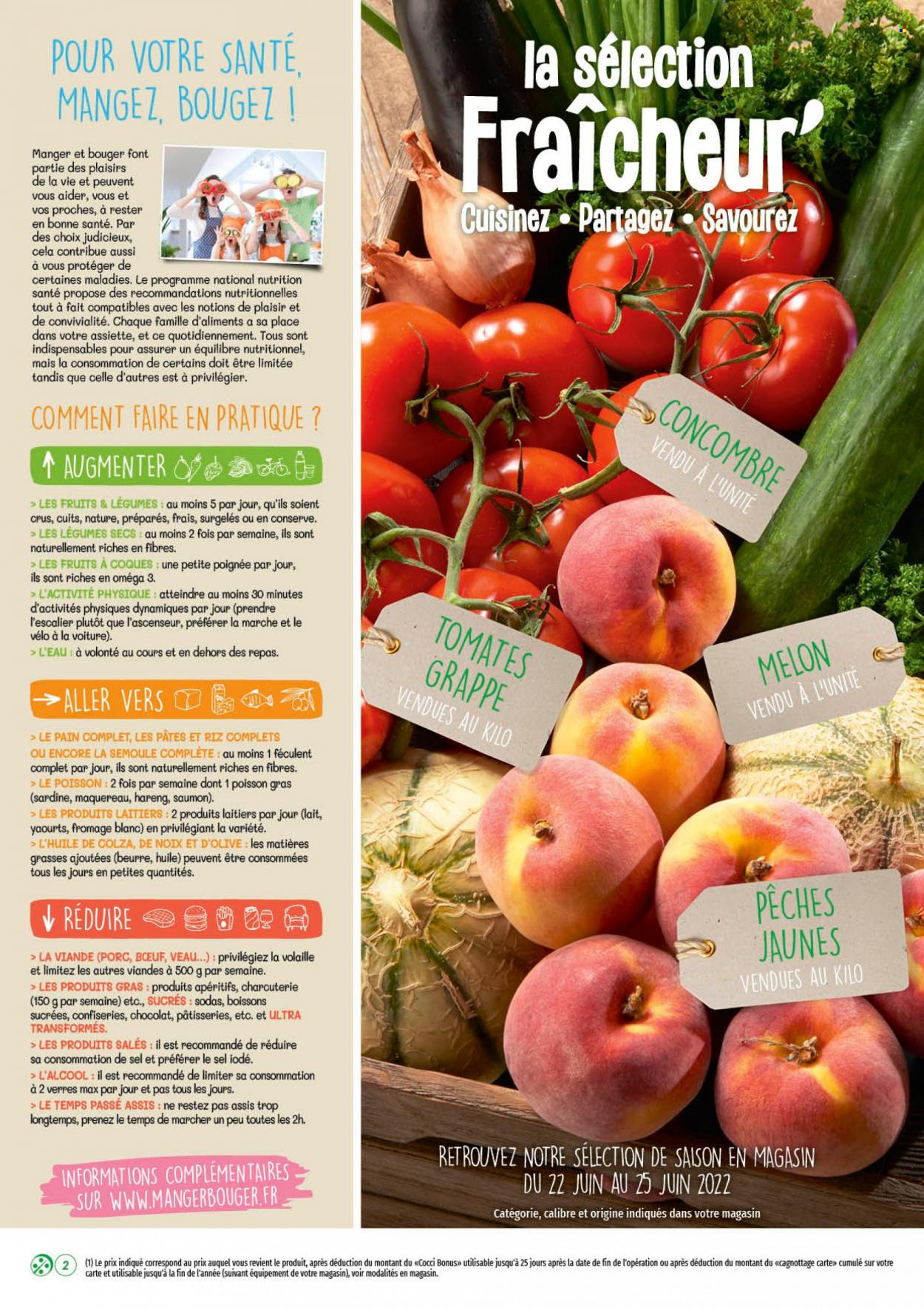 thumbnail - Catalogue CocciMarket - 22/06/2022 - 03/07/2022 - Produits soldés - melon, tomates, concombre, viande de veau, hareng, fromage, yaourt, beurre, huile de colza. Page 2.