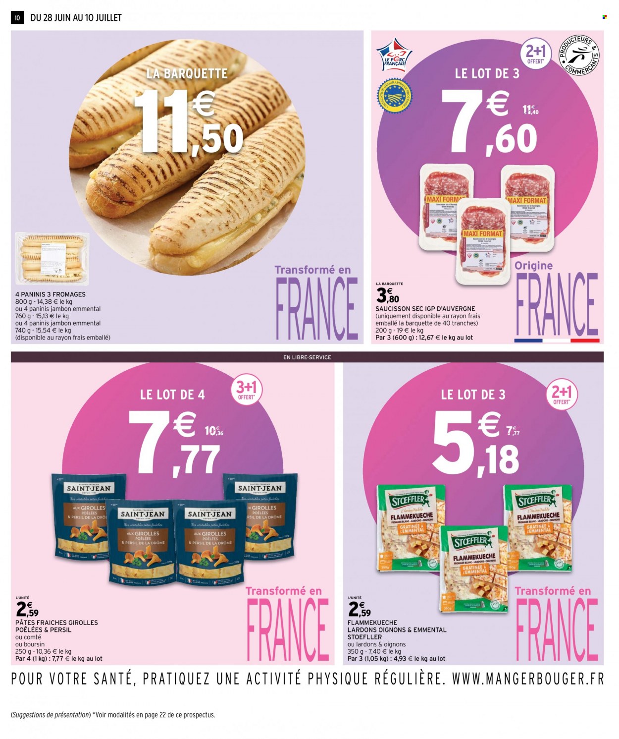 thumbnail - Catalogue Intermarché - 28/06/2022 - 10/07/2022 - Produits soldés - girolles, jambon, lardons, saucisson, Boursin, Flammekueche, pâtes, persil. Page 10.