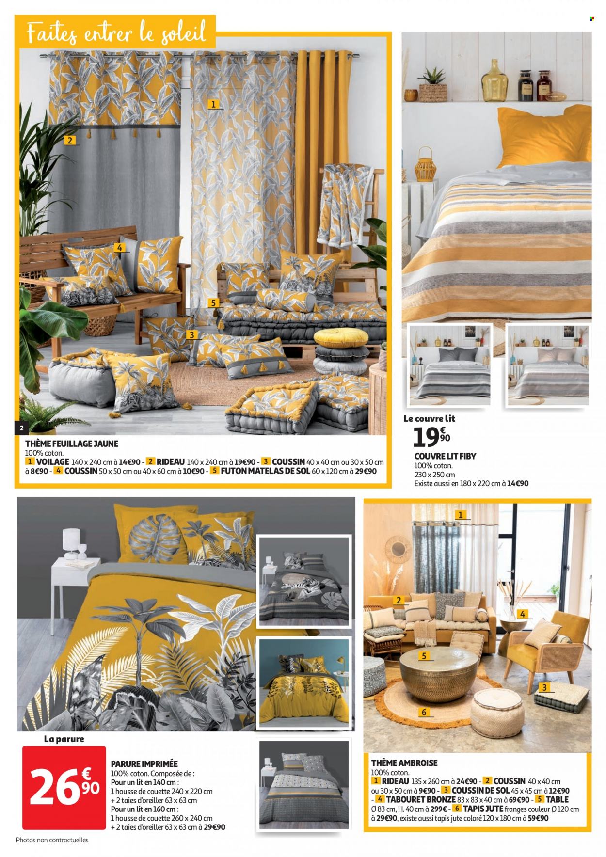 thumbnail - Catalogue Auchan - 06/07/2022 - 12/07/2022 - Produits soldés - table, voilage, couette, coussin, couvre lit, housse de couette, rideau, taie, tapis, tabouret. Page 2.