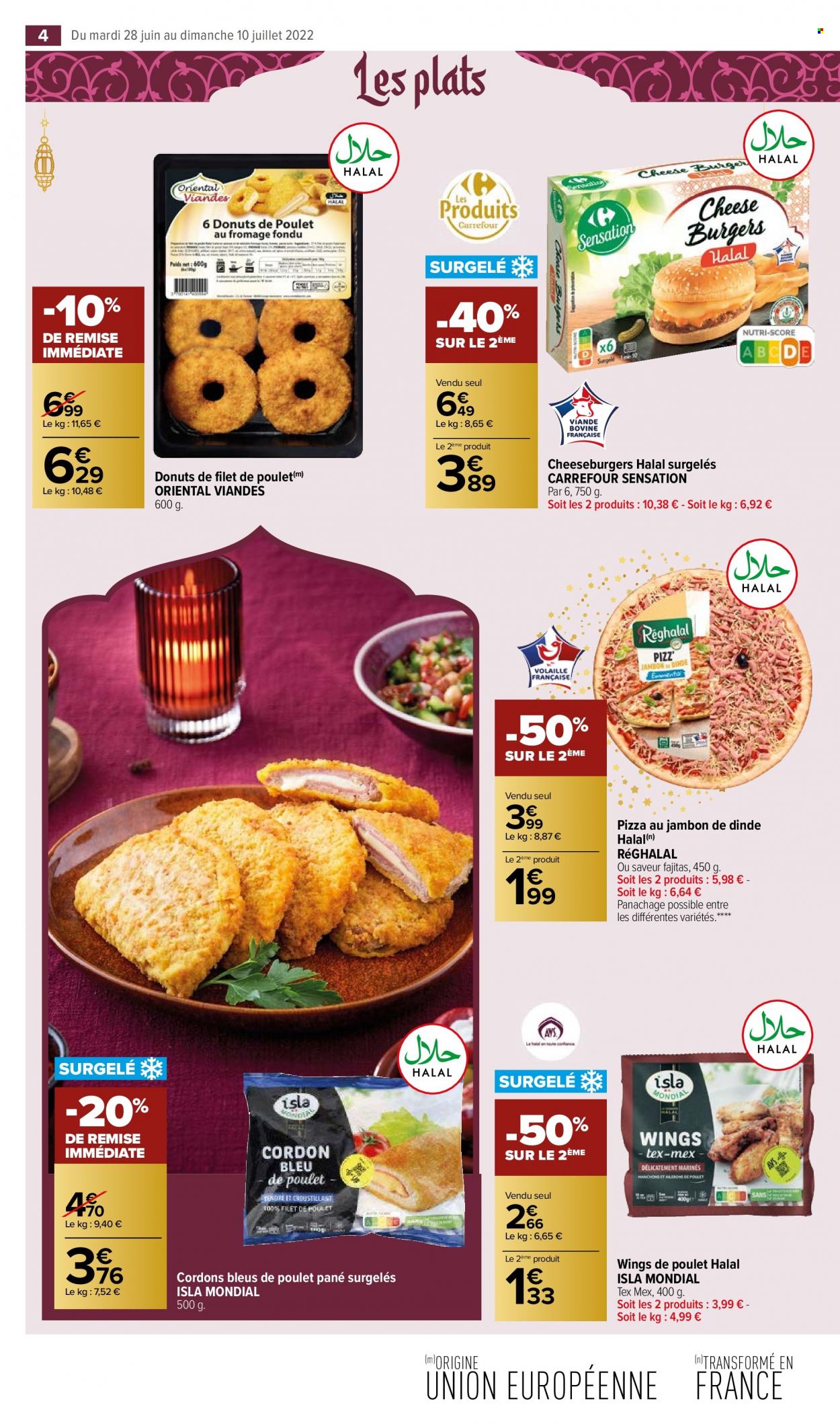 thumbnail - Catalogue Carrefour Market - 28/06/2022 - 10/07/2022 - Produits soldés - donut, filet de poulet, viande de poulet, pizza, cordon bleu, fajitas. Page 6.