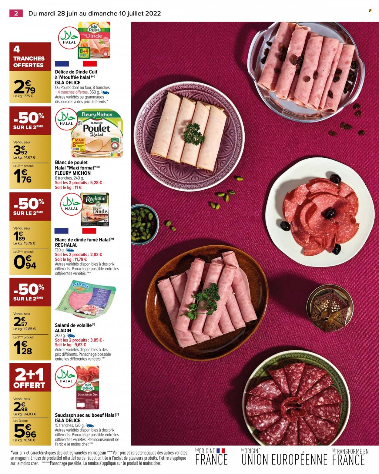 thumbnail - Catalogue Carrefour Hypermarchés - 28/06/2022 - 10/07/2022 - Produits soldés - Fleury Michon, blanc de poulet, salami, saucisson. Page 4.