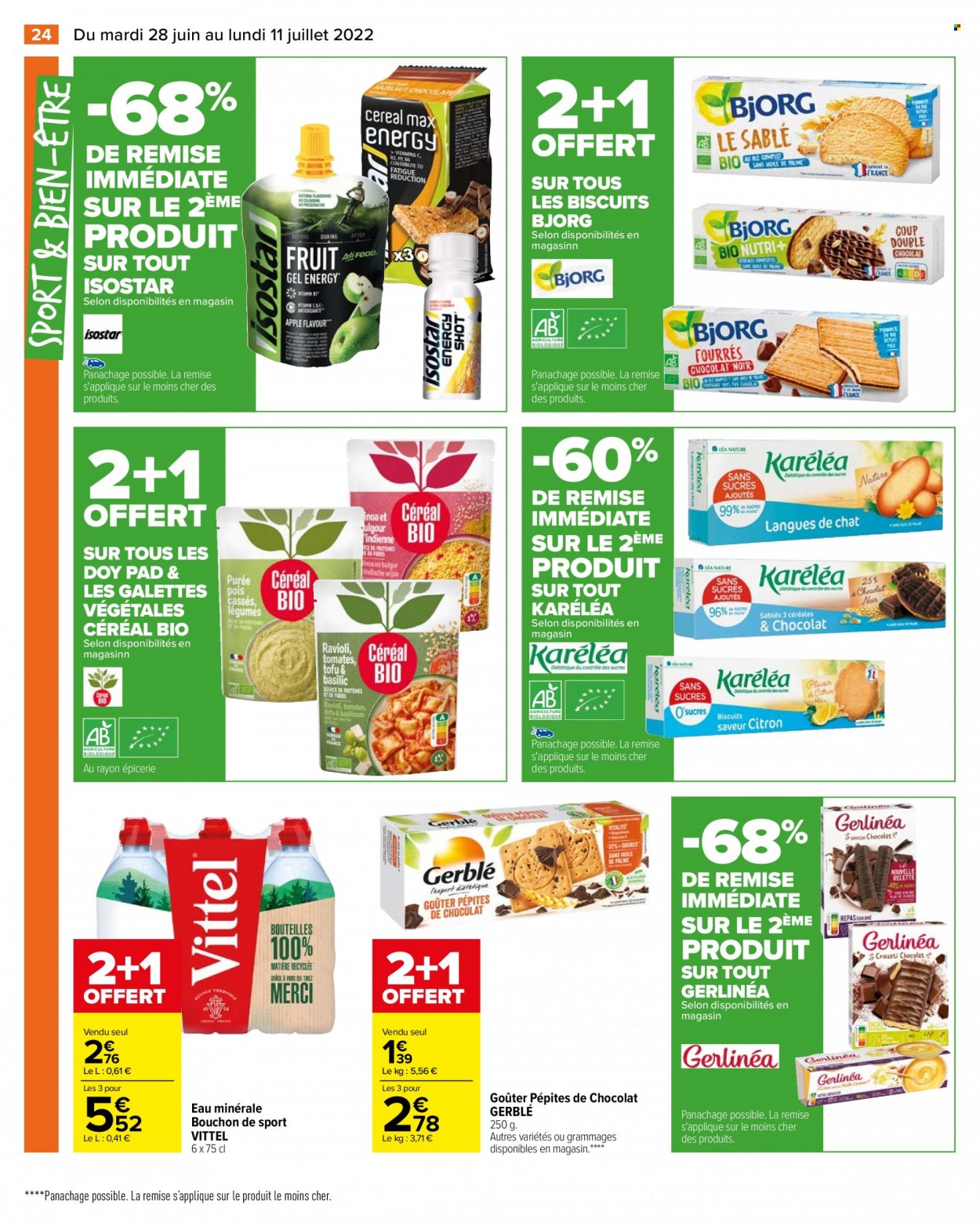 thumbnail - Catalogue Carrefour Hypermarchés - 28/06/2022 - 11/07/2022 - Produits soldés - galettes, Bjorg, biscuits, eau minérale, Vittel. Page 26.