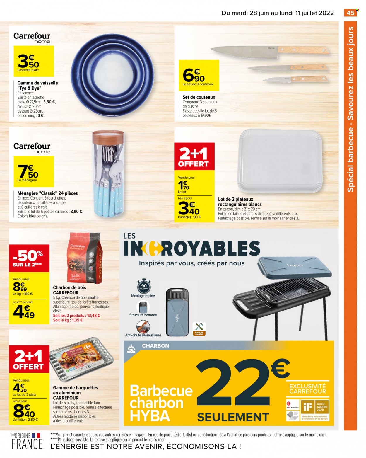 thumbnail - Catalogue Carrefour Hypermarchés - 28/06/2022 - 11/07/2022 - Produits soldés - saucisse, biscuits, couteau de cuisine, mug, ménagère, fourchette, Beaux Jours, barbecue. Page 47.