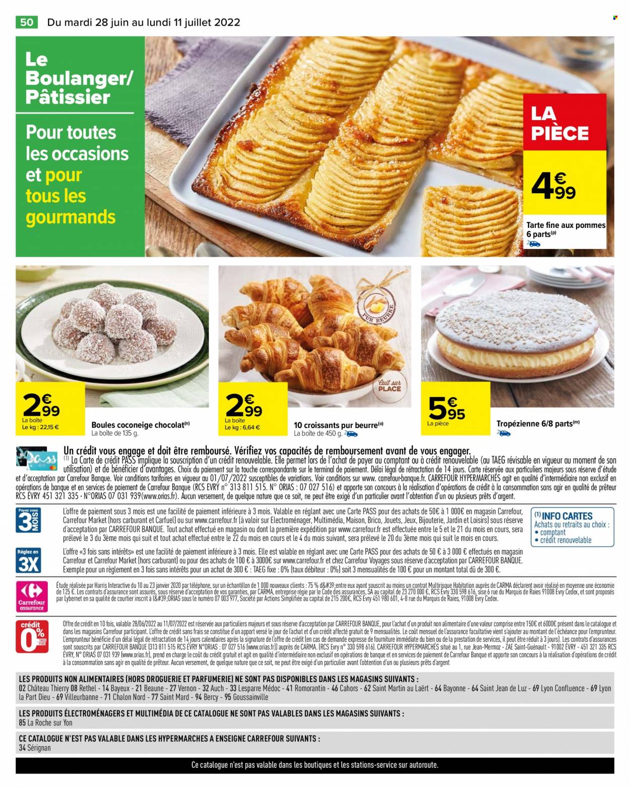 thumbnail - Catalogue Carrefour Hypermarchés - 28/06/2022 - 11/07/2022 - Produits soldés - tarte, croissant, tropézienne, chocolat, téléphone, maison. Page 52.