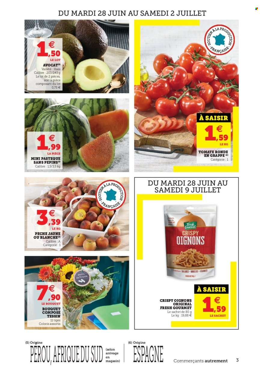 thumbnail - Catalogue U express - 28/06/2022 - 09/07/2022 - Produits soldés - avocat, tomates, oignons, pastèque. Page 3.