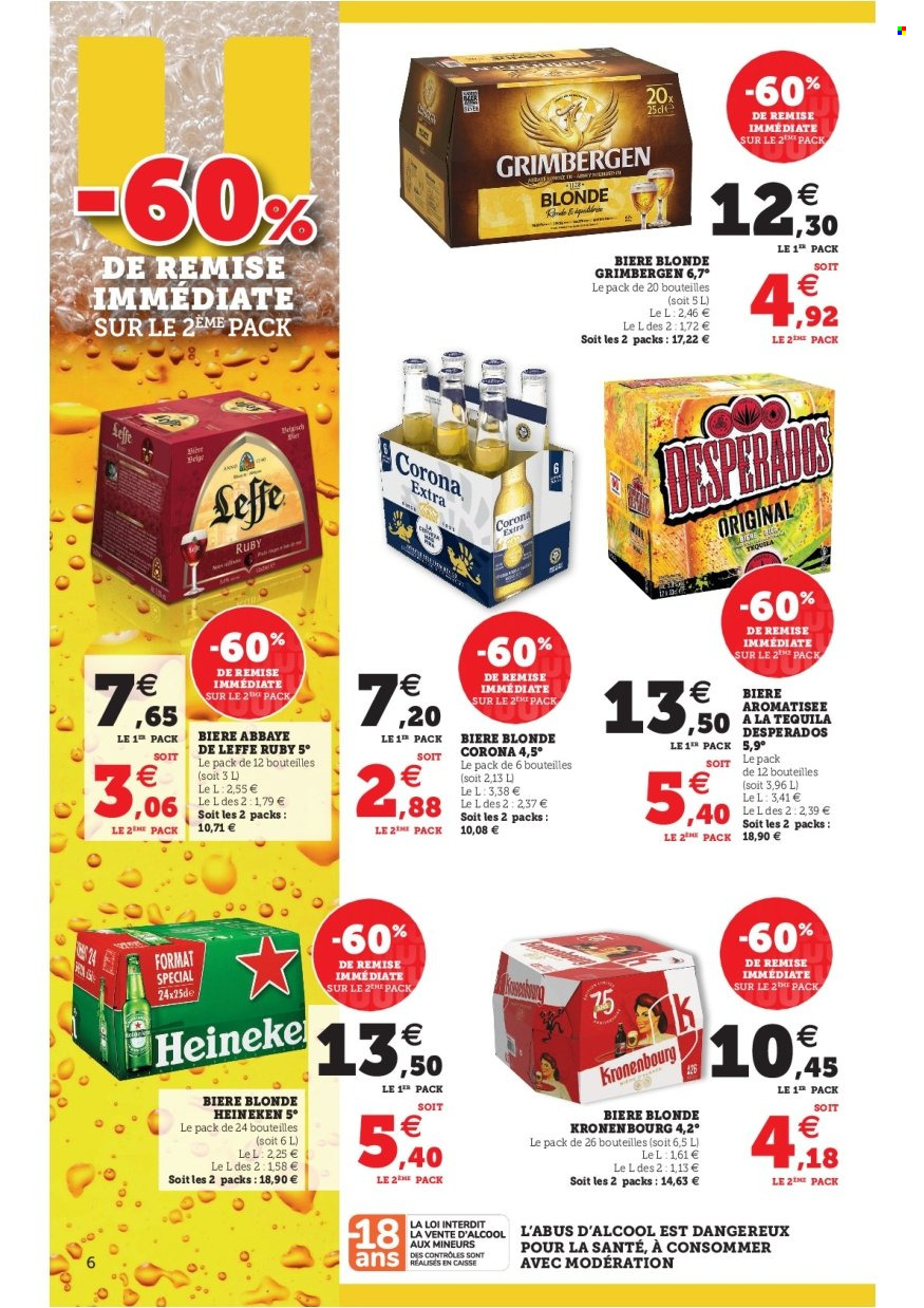 thumbnail - Catalogue HYPER U - 28/06/2022 - 09/07/2022 - Produits soldés - Leffe, bière blonde, Grimbergen, Heineken, tequila. Page 6.