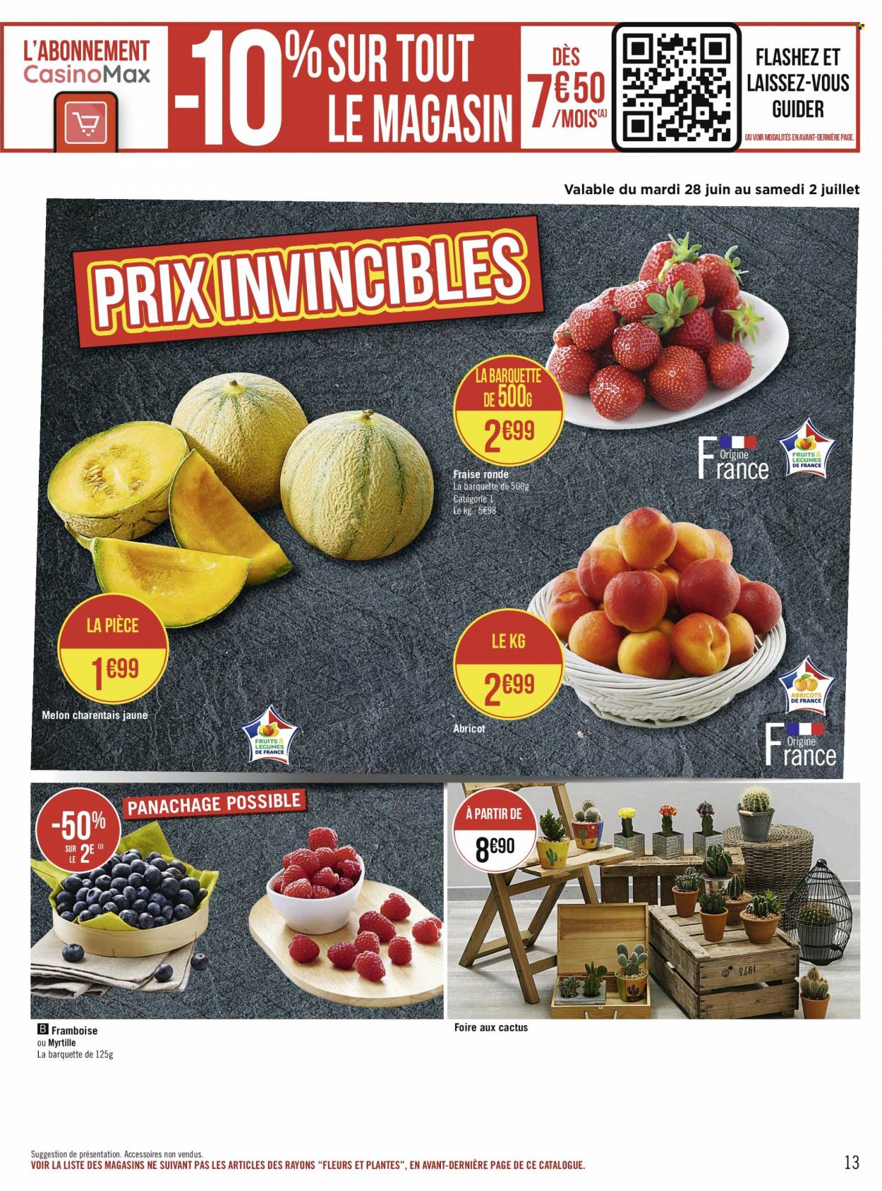 thumbnail - Catalogue Géant Casino - 27/06/2022 - 10/07/2022 - Produits soldés - abricots, melon, cactus. Page 13.