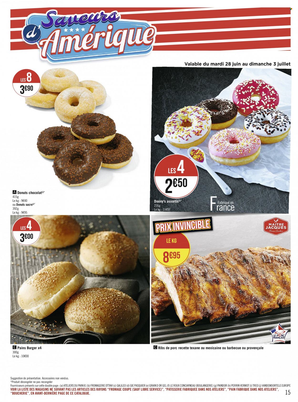 thumbnail - Catalogue Géant Casino - 27/06/2022 - 10/07/2022 - Produits soldés - côtes de porc, viande de porc, donut, fromage, chocolat, sucre. Page 15.