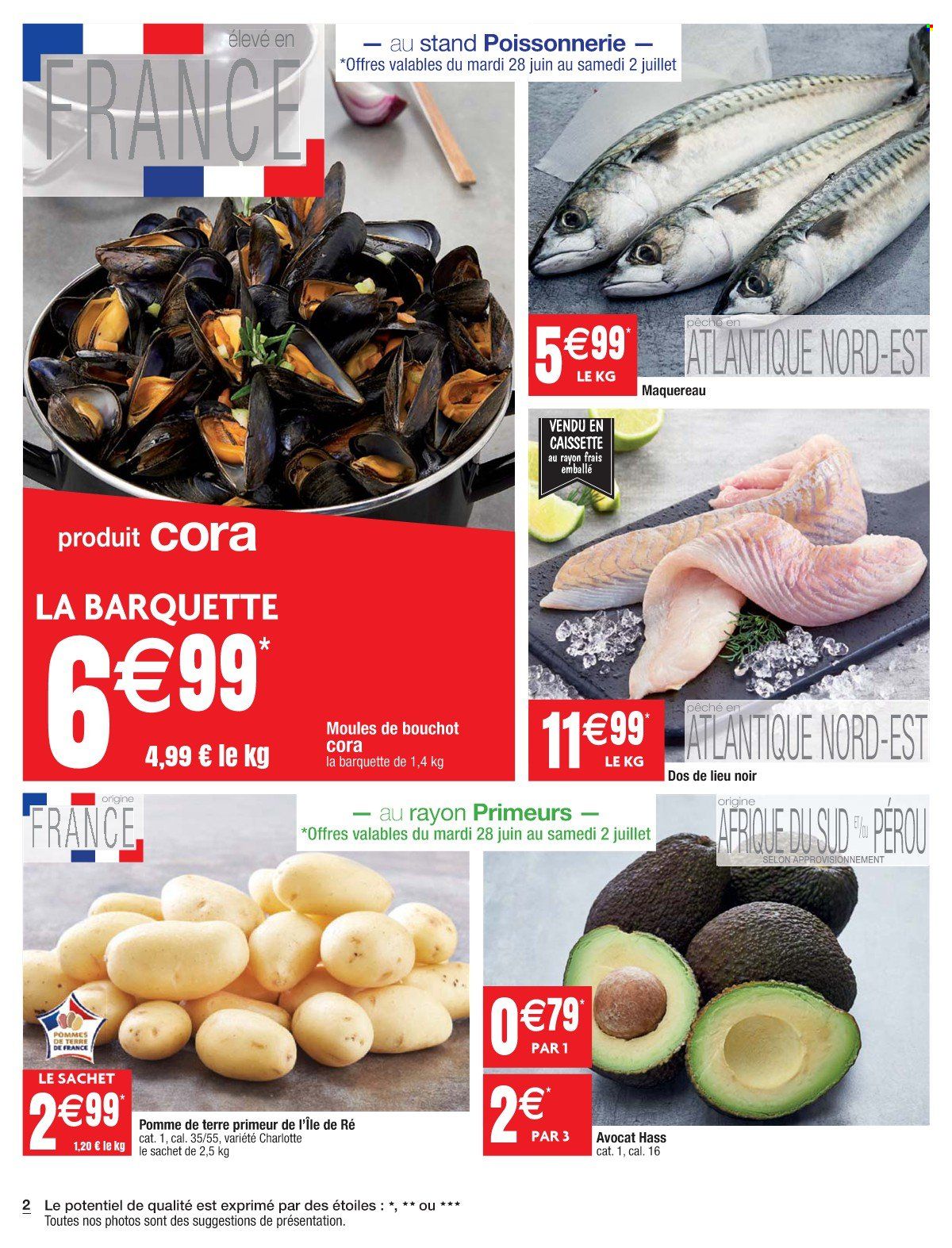 thumbnail - Catalogue Cora - 28/06/2022 - 04/07/2022 - Produits soldés - avocat, pommes de terre, maquereau, moules, filet de lieu. Page 2.