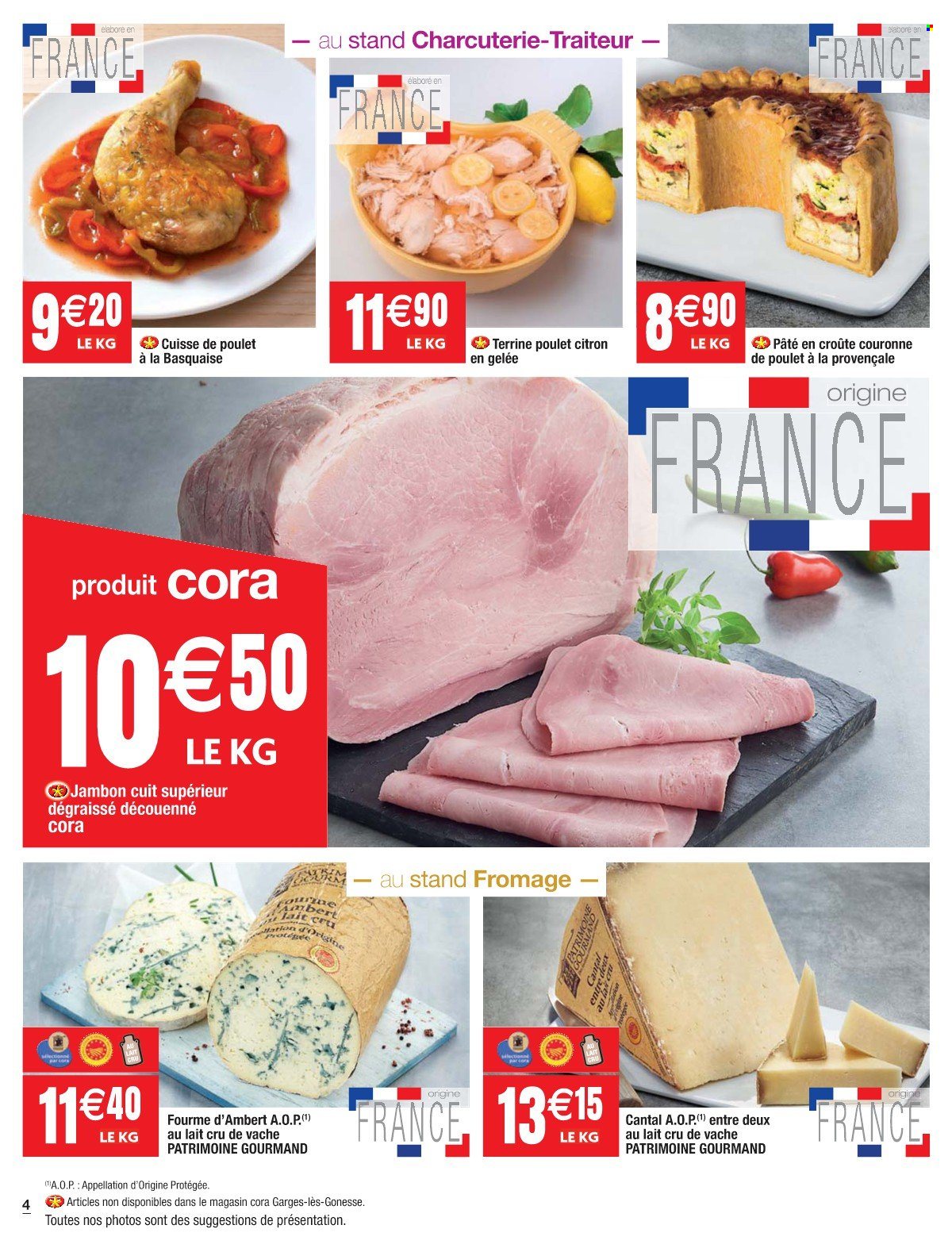 thumbnail - Catalogue Cora - 28/06/2022 - 04/07/2022 - Produits soldés - citron, viande de poulet, cuisse de poulet, pâté en croûte, jambon, terrine, Cantal, Fourme d'Ambert, fromage. Page 4.