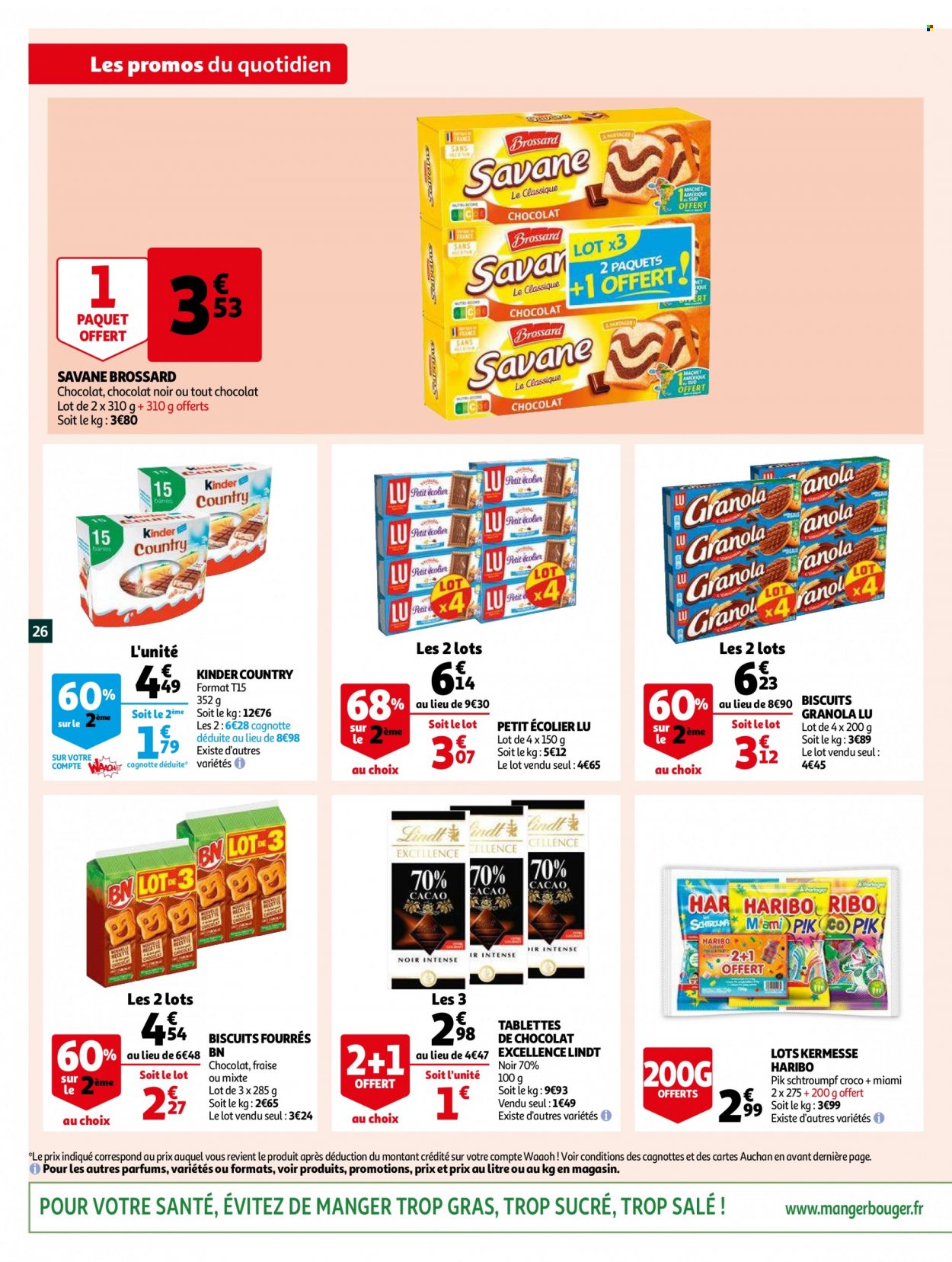 thumbnail - Catalogue Auchan - 29/06/2022 - 05/07/2022 - Produits soldés - biscuits, granola, Kinder, Lindt, Brossard, LU. Page 26.
