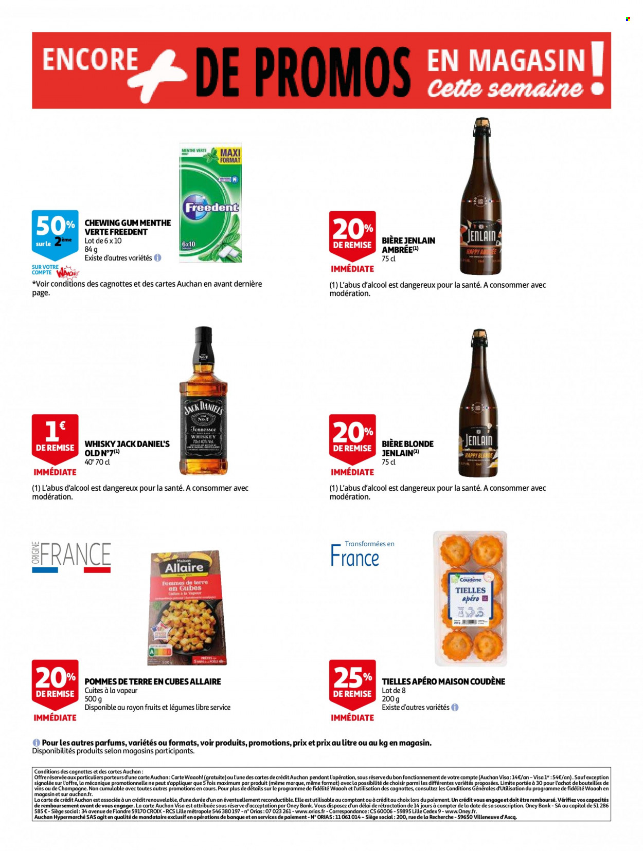 thumbnail - Catalogue Auchan - 29/06/2022 - 05/07/2022 - Produits soldés - bière, bière blonde, pommes de terre, chewing gum, menthe, vin, whisky, maison. Page 66.