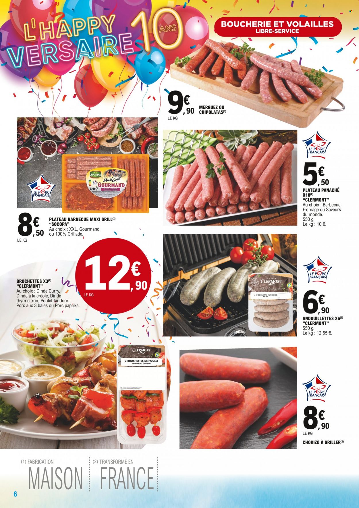 thumbnail - Catalogue E.Leclerc - 28/06/2022 - 10/07/2022 - Produits soldés - chorizo, merguez, chipolata, curry, maison. Page 6.