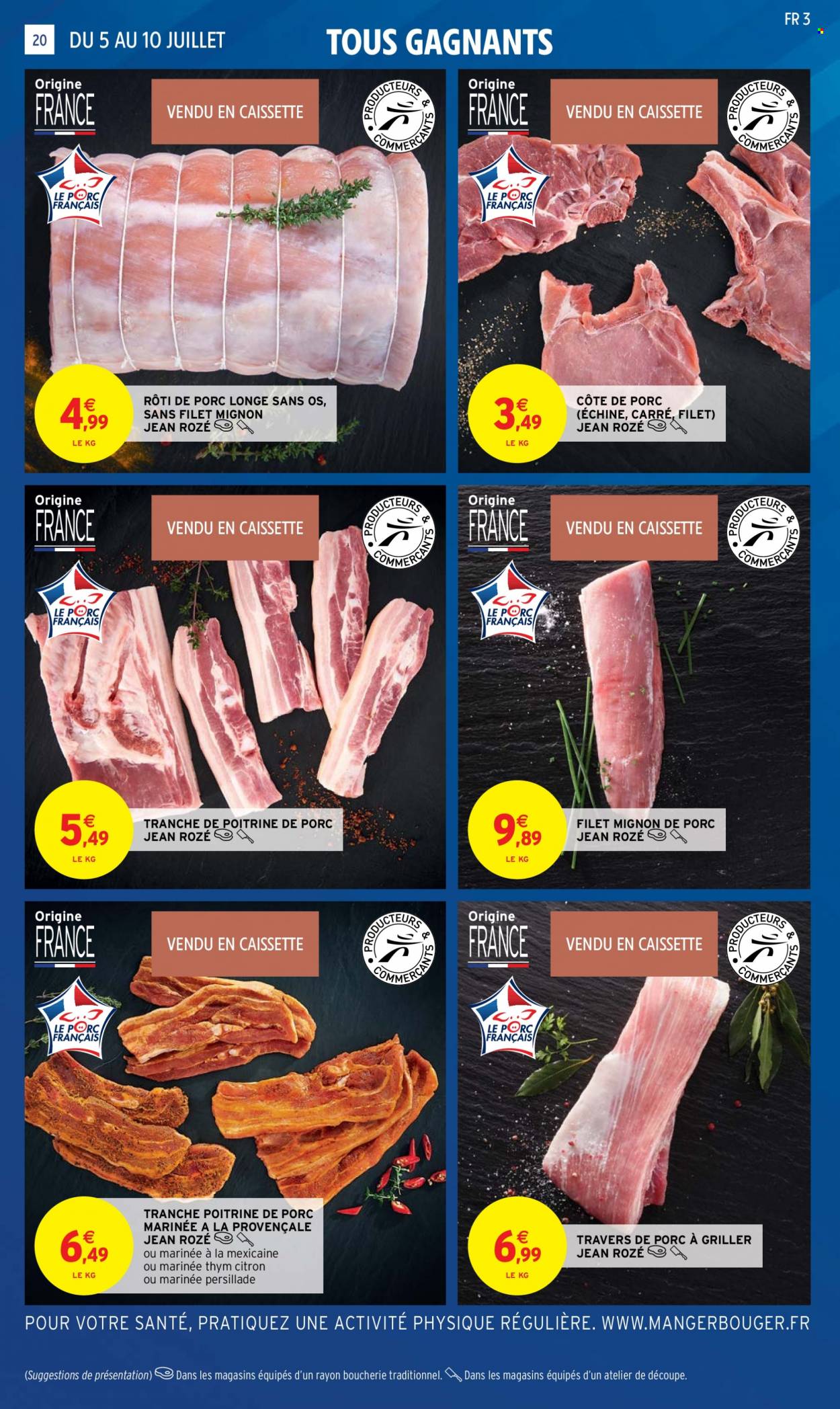 thumbnail - Catalogue Intermarché Hyper - 05/07/2022 - 10/07/2022 - Produits soldés - côtes de porc, filet mignon, rôti de porc, poitrine de porc, viande de porc, longe de porc. Page 20.