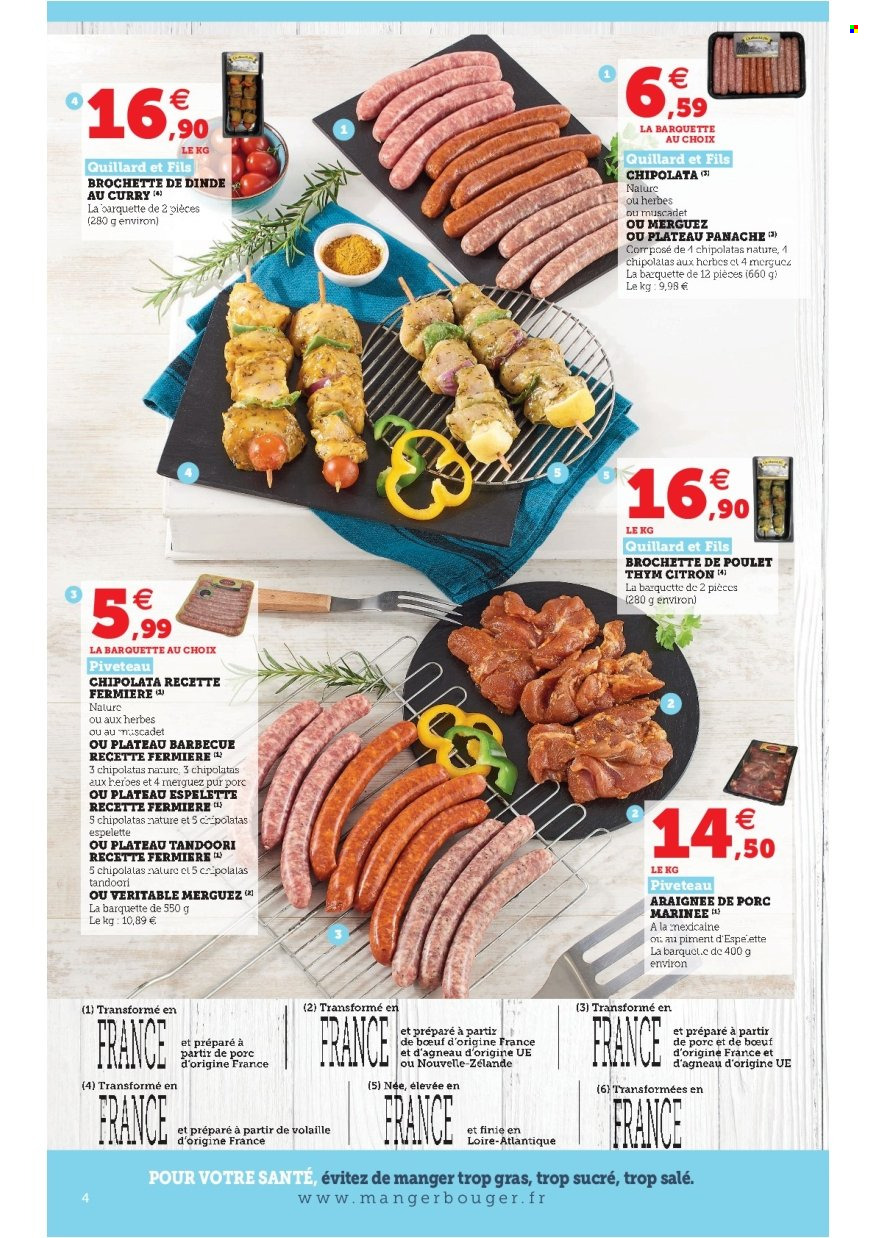 thumbnail - Catalogue U express - 28/06/2022 - 09/07/2022 - Produits soldés - araignée de porc, viande de porc, merguez, chipolata. Page 4.