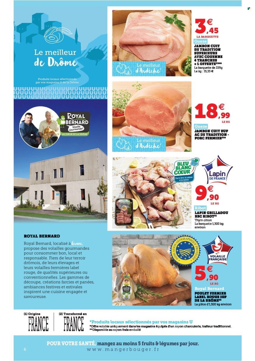 thumbnail - Catalogue Magasins U - 28/06/2022 - 10/07/2022 - Produits soldés - poulet, viande de poulet, jambon. Page 6.