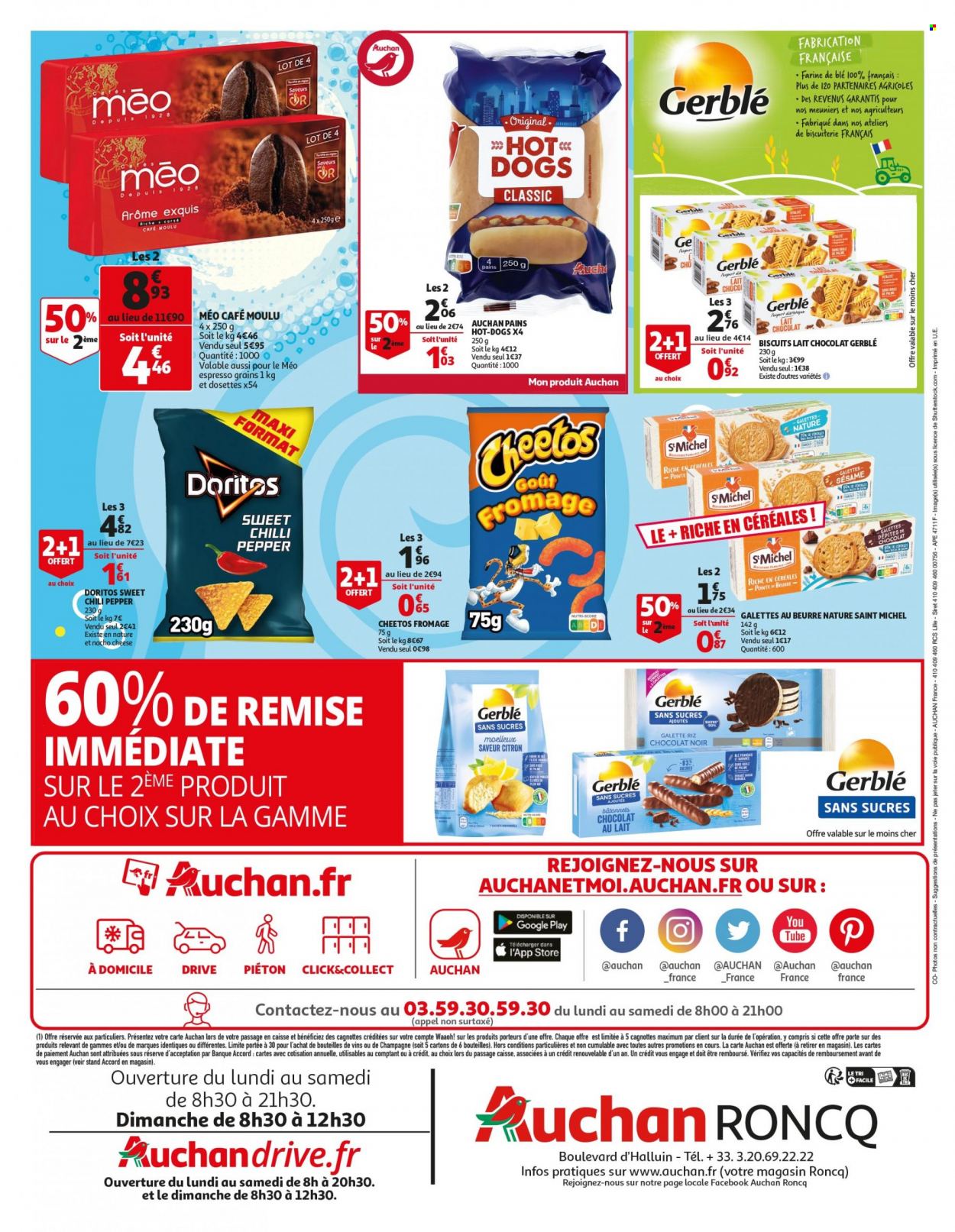 thumbnail - Catalogue Auchan - 28/06/2022 - 05/07/2022 - Produits soldés - biscuits, chocolat au lait, Doritos, riz, sésame, café, café moulu, vin. Page 8.