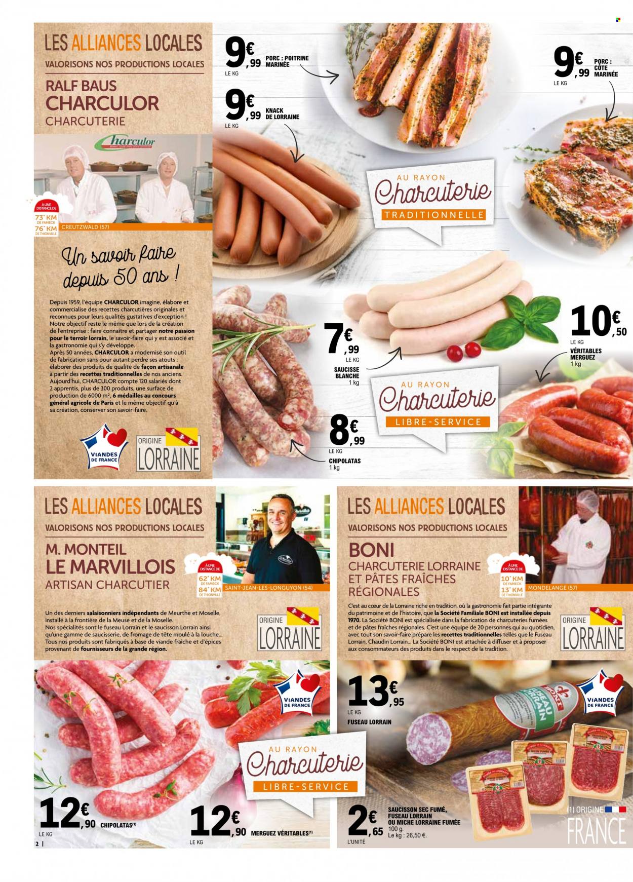 thumbnail - Catalogue E.Leclerc - 29/06/2022 - 09/07/2022 - Produits soldés - Boni, merguez, saucisse, saucisson, chipolata, fuseau lorrain, fromage de tête, louche. Page 2.